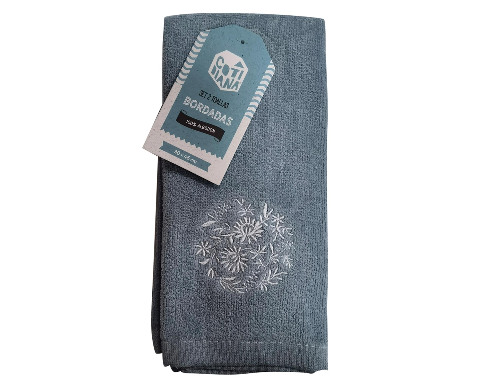Toalla visita 30x45 cm Bordado floral 2 piezas-0