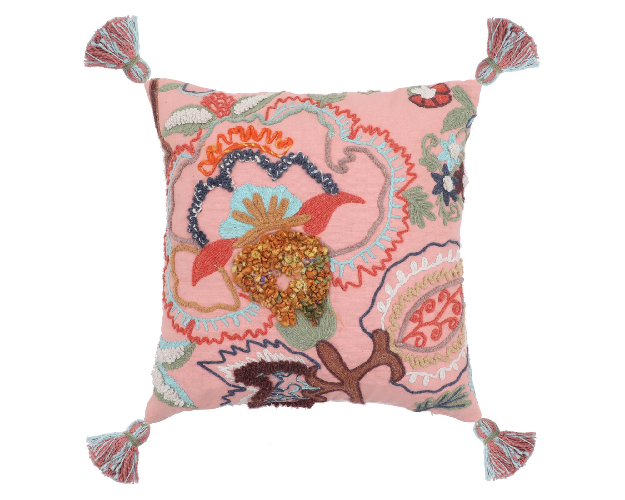 Cojín bordado 45x45 cm Borlas-0