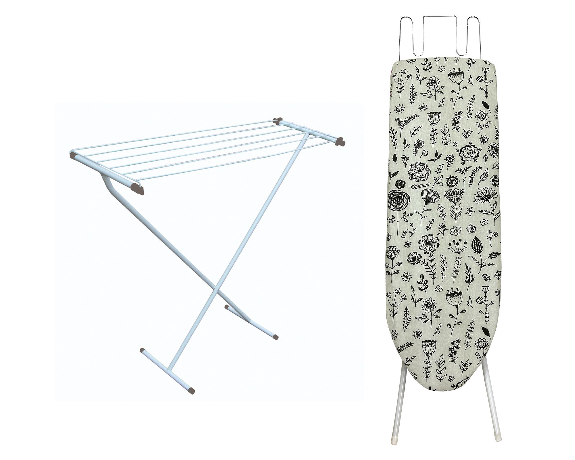 Pack tabla planchar MDF Flor + tendedero 6 m-0