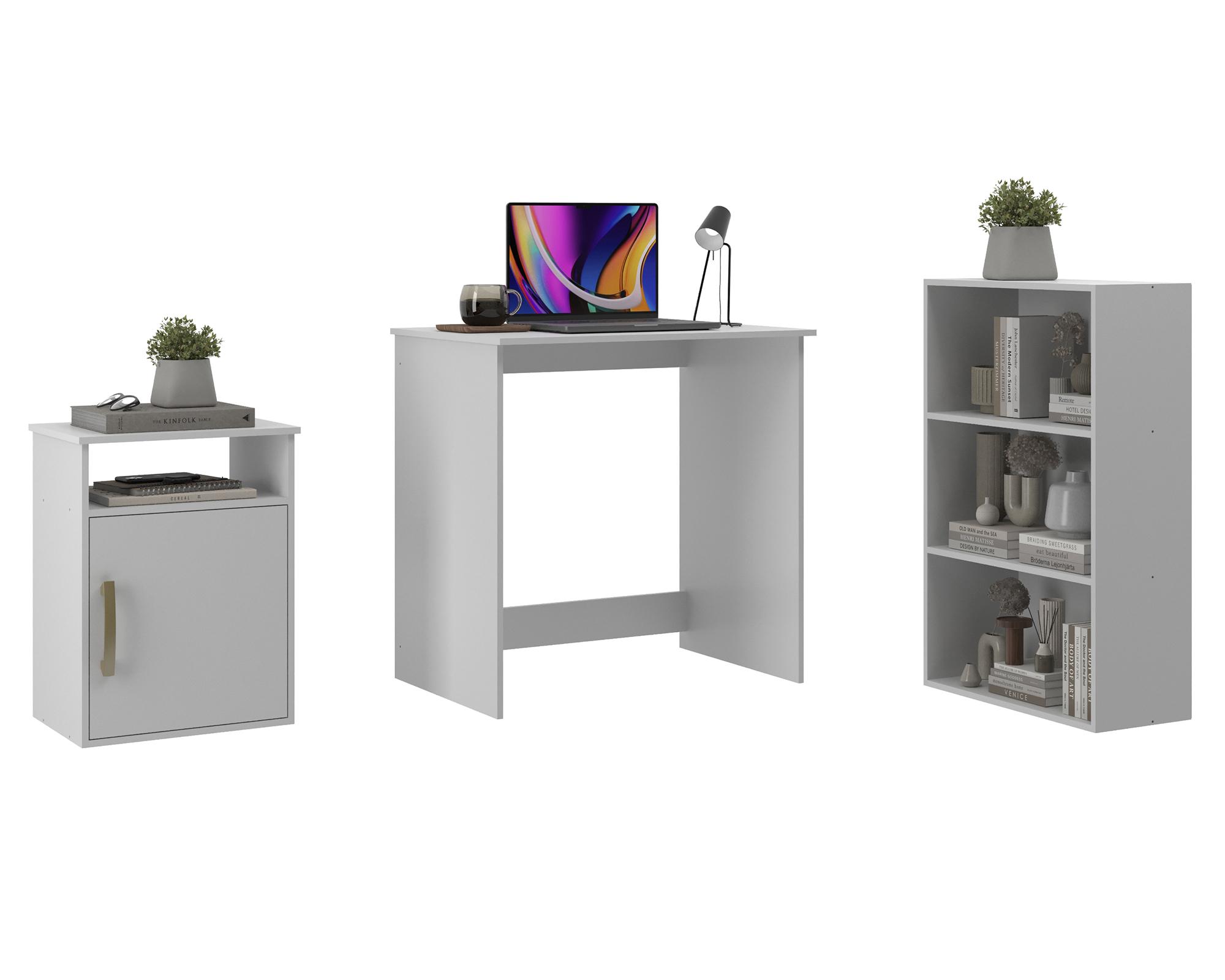 Set escritorio + librero + kardex Compacto blanco-0