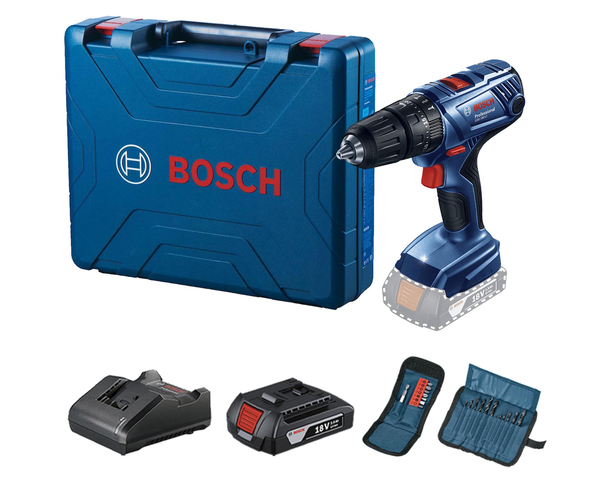 Taladro inalámbrico 13 mm GSB 180 LI 18V+ Batería 2 Ah + 23 accesorios-0