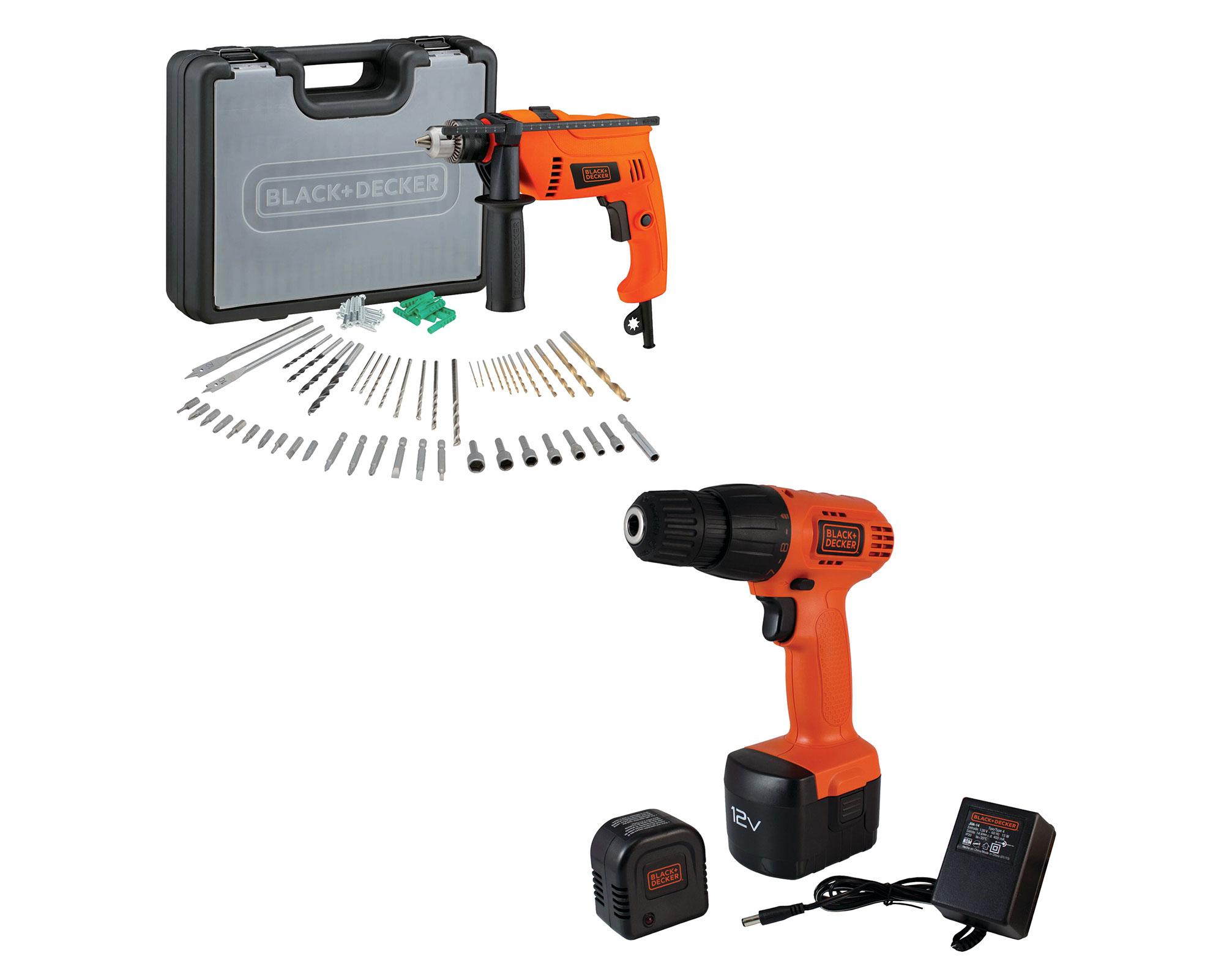 Pack taladro percutor 650W 13 mm + atornillador 12V + maleta + accesorios-0