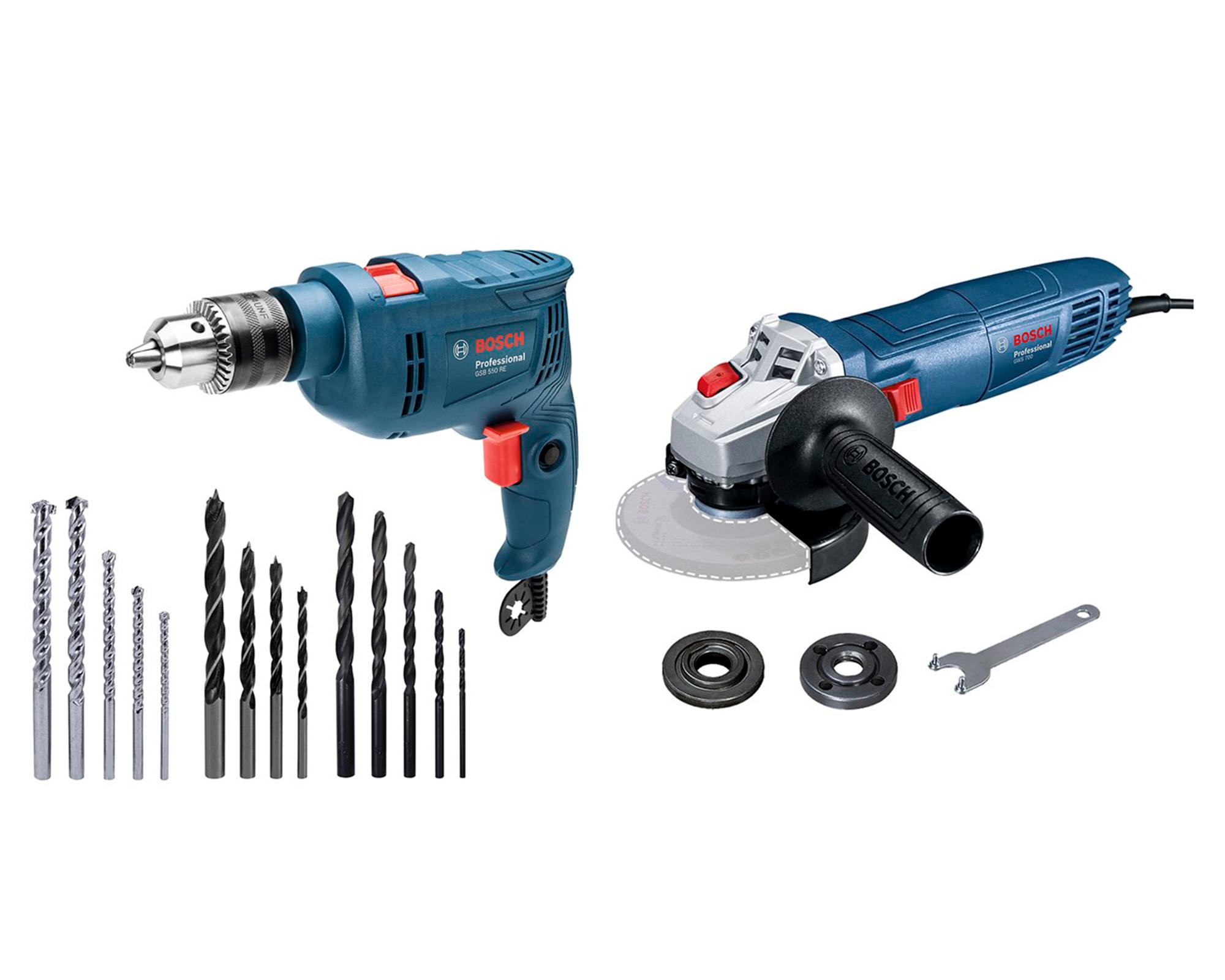 Taladro percutor 550W 25 mm GSB + esmeril 700W GWS + accesorios-0