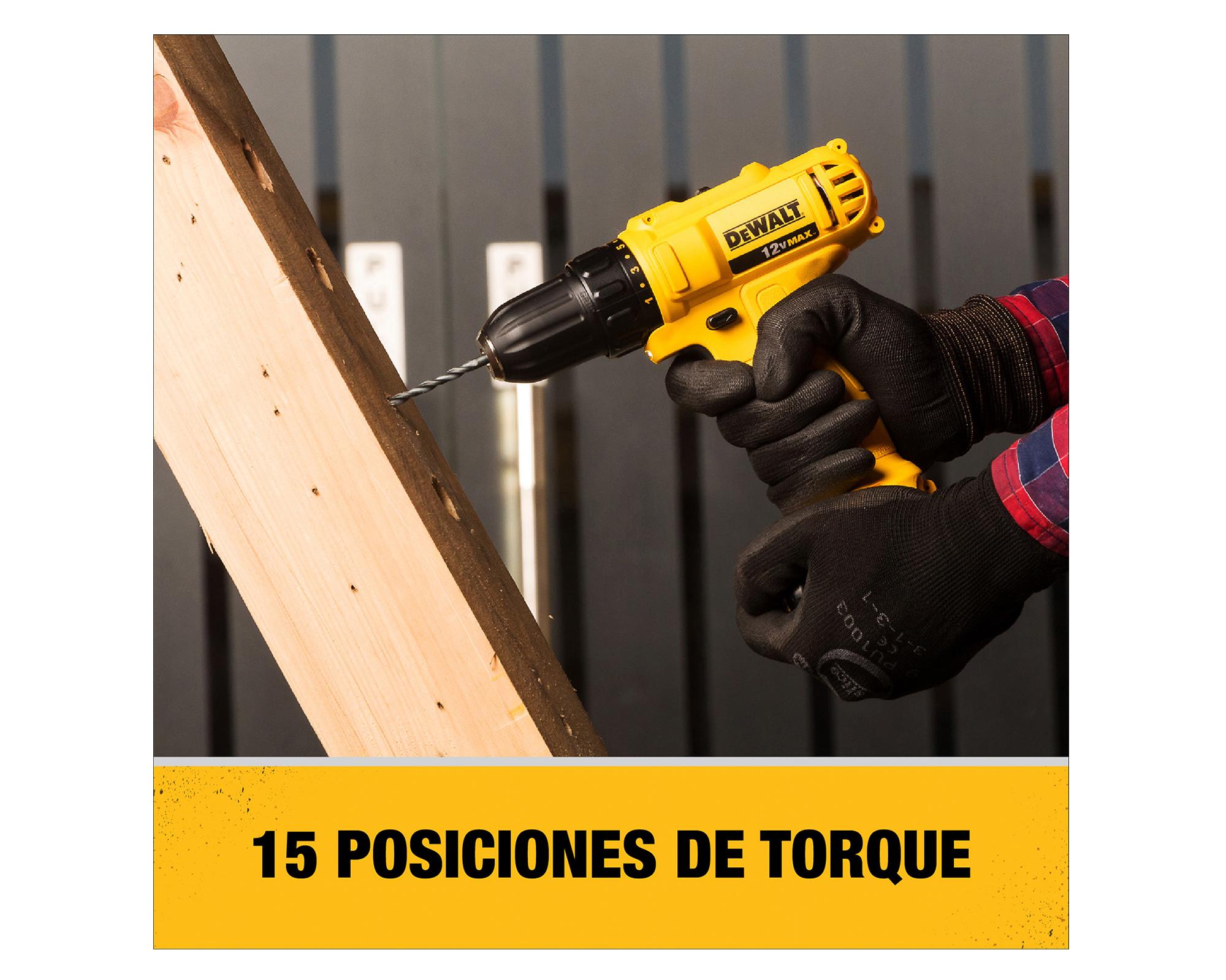 Taladro rotación inalámbrico 12V 10 mm DCK199C2-B2 + atornillador impacto 12V + 2 baterías 1.3 Ah + cargador-4