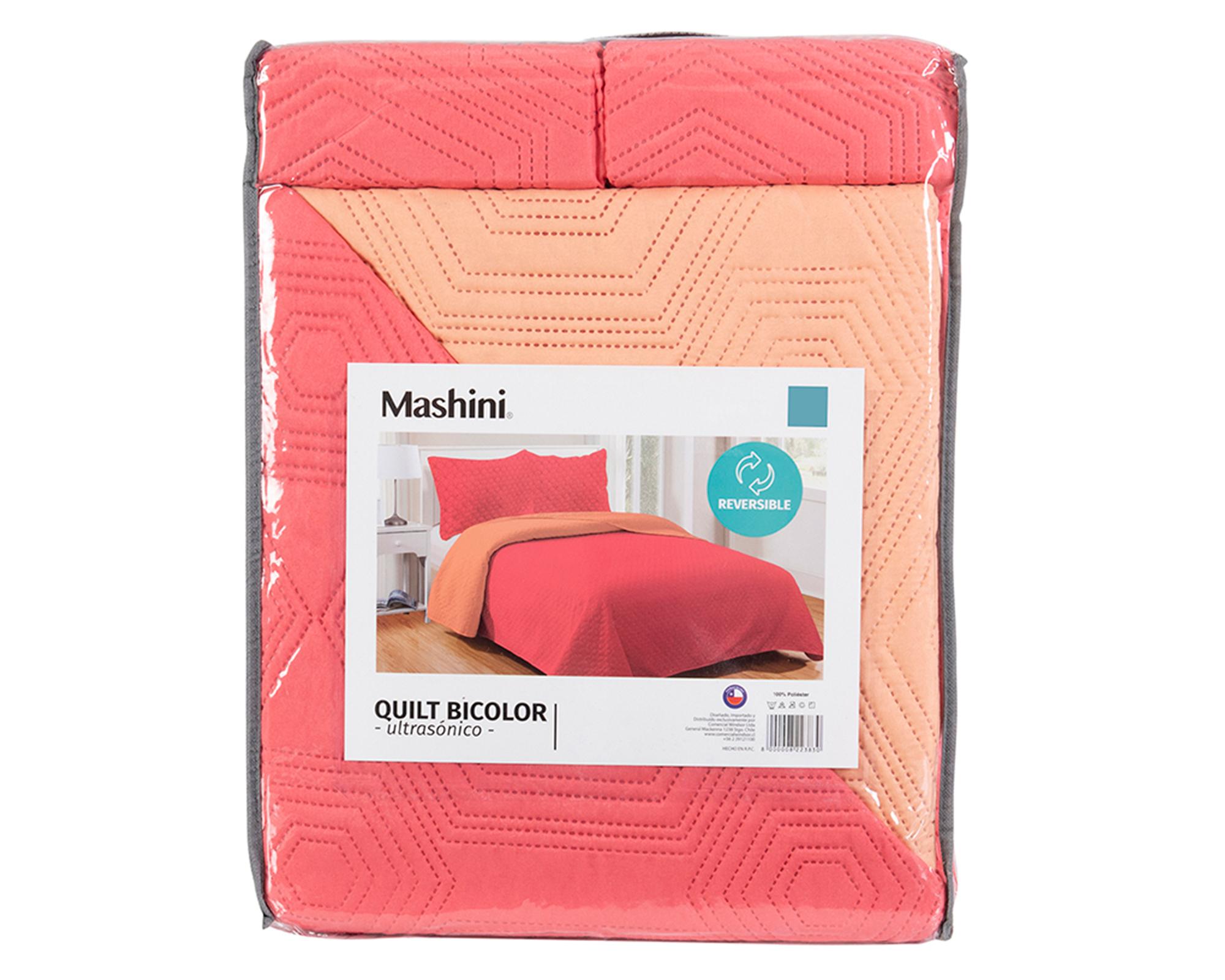 Quilt reversible 1.5 plazas Coral sandía/coral-1