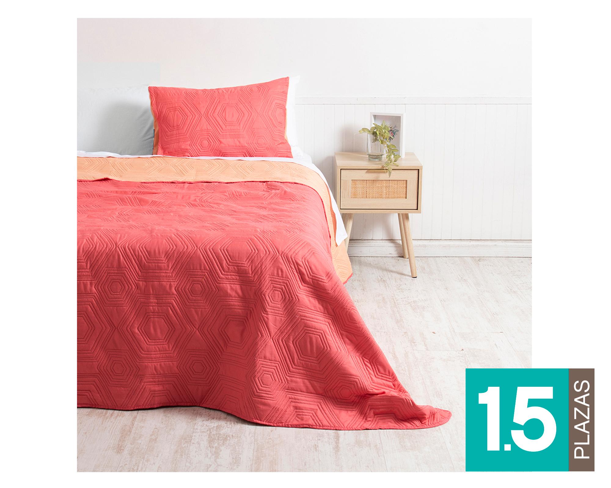 Quilt reversible 1.5 plazas Coral sandía/coral-0