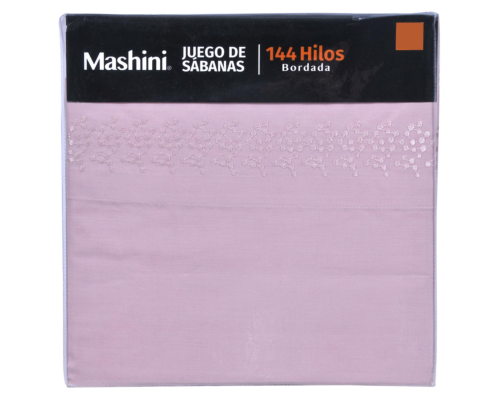 Juego de sábanas bordada 2 plazas 144H Puntos rosado-2