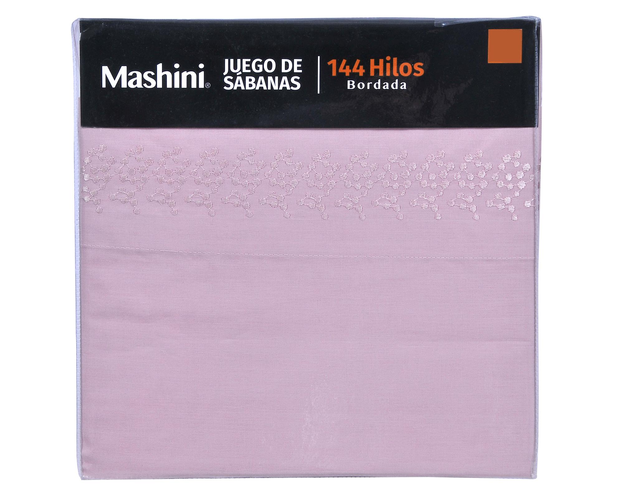 Juego de sábanas bordada 1.5 plazas 144H Puntos rosado-2