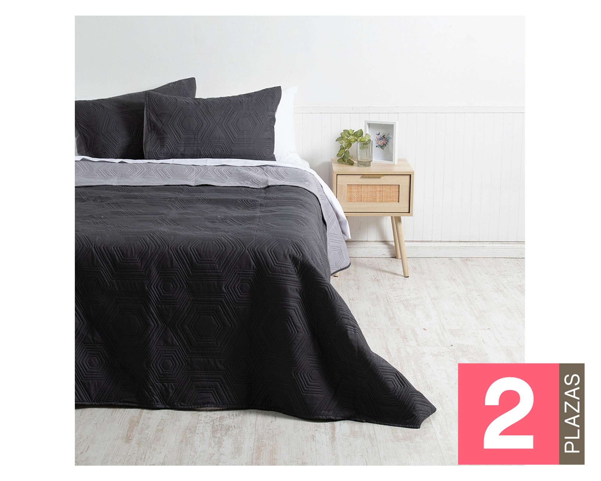 Quilt reversible 2 plazas Bicolor marengo/gris-0