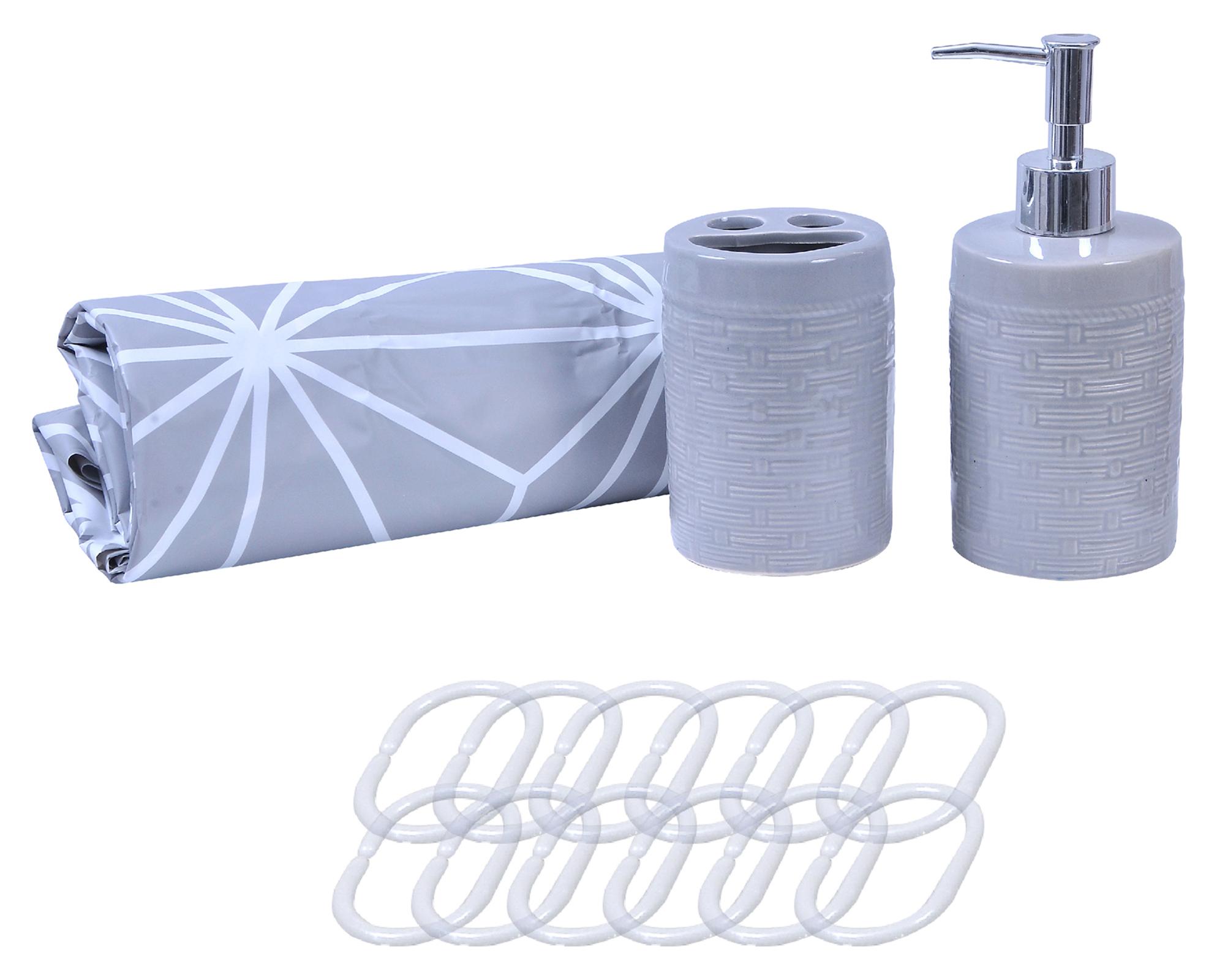 Set accesorios baño 4 piezas Rayas gris-0