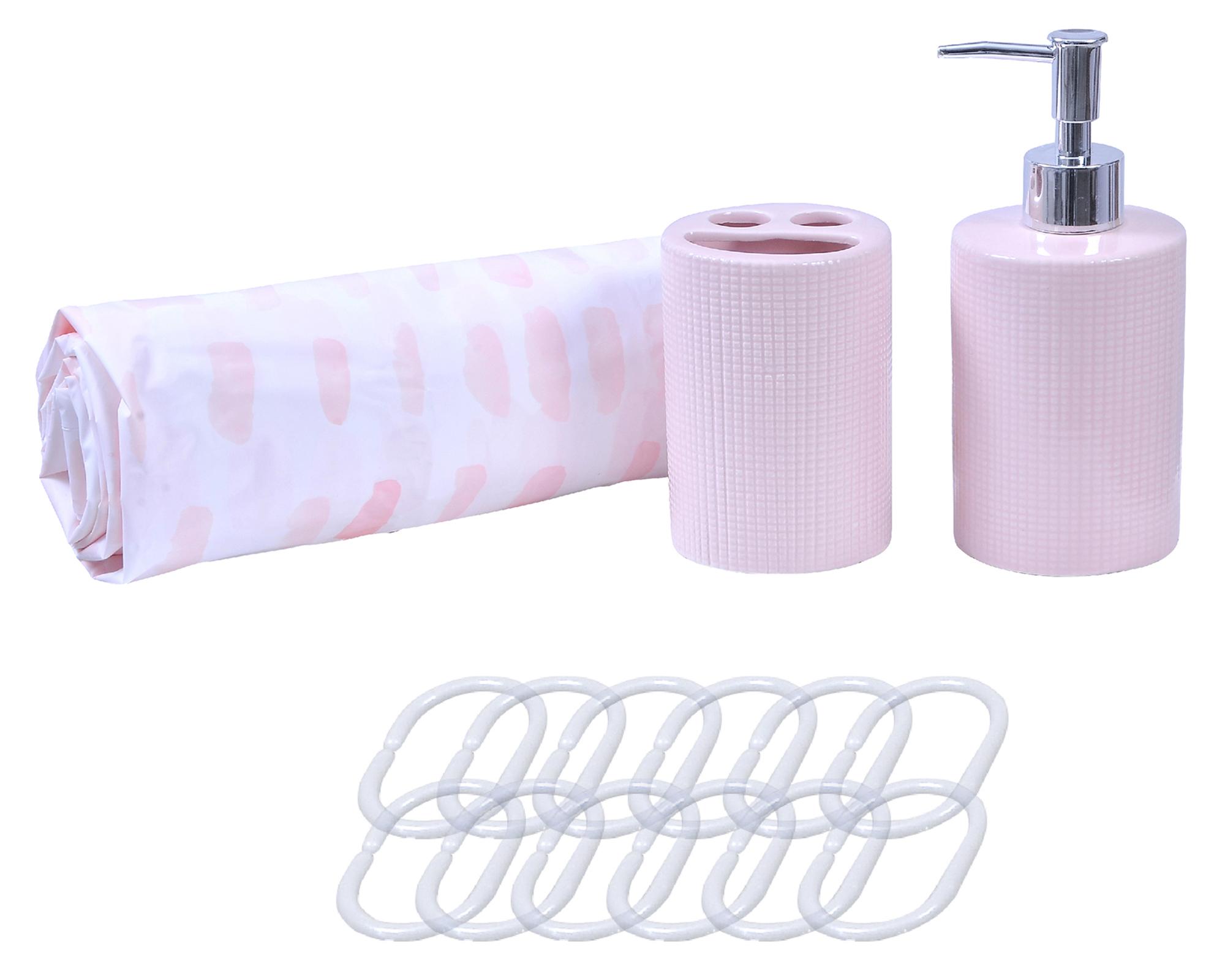 Set accesorios baño 4 piezas Perlas rosado-0