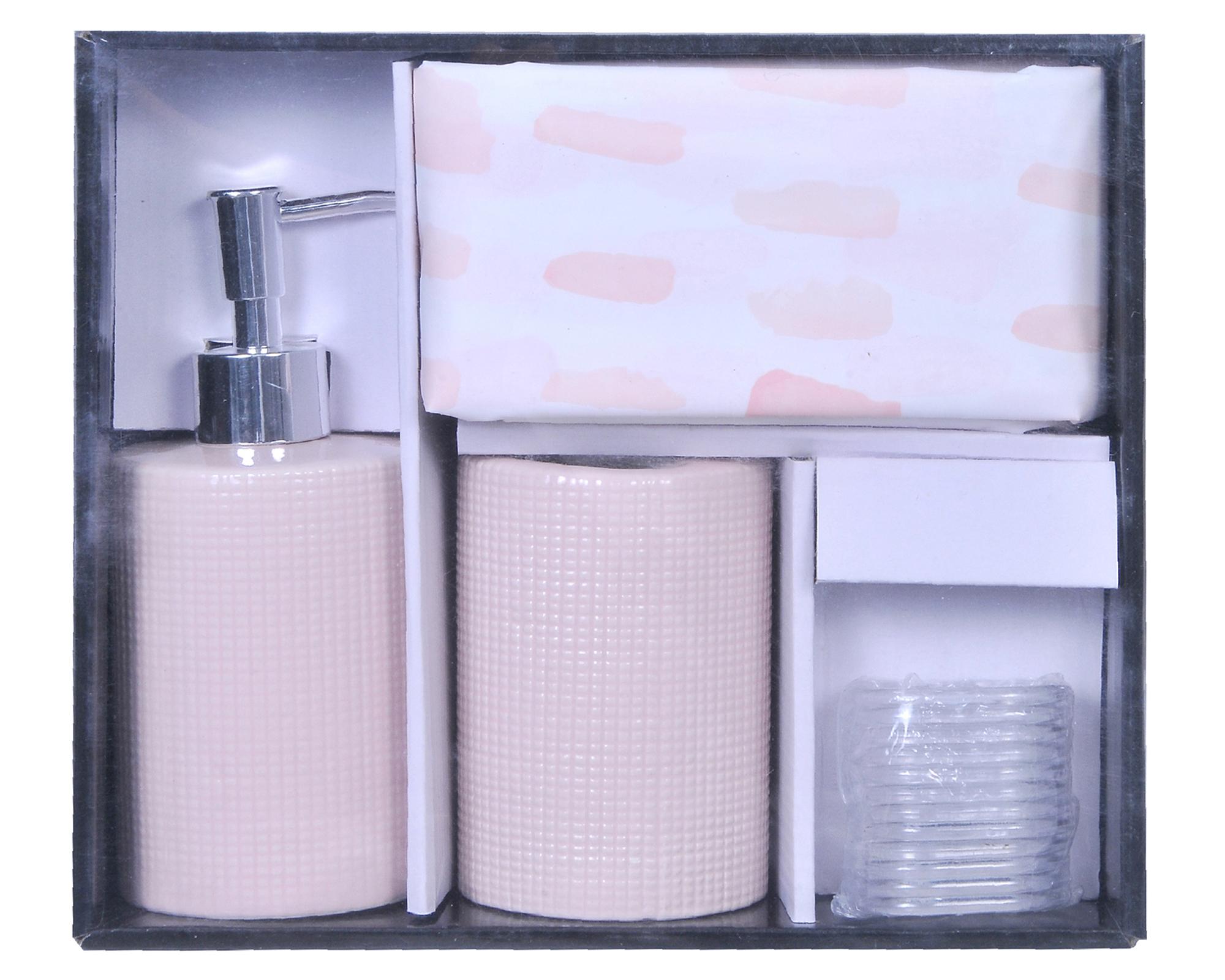 Set accesorios baño 4 piezas Perlas rosado-2
