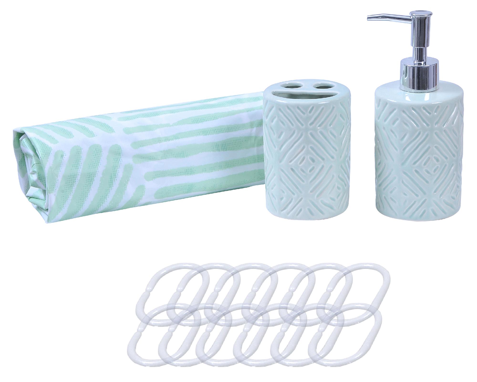 Set accesorios baño 4 piezas Chevron verde-0