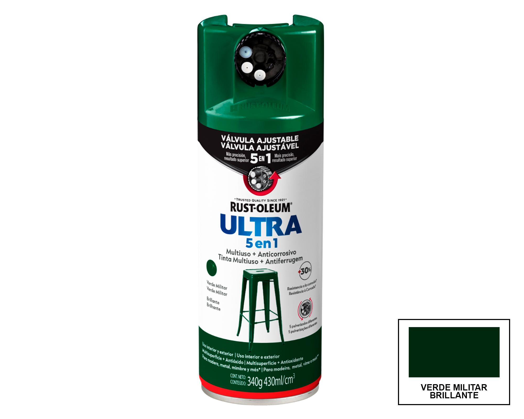 Pintura spray 340 g Ultra 5 en 1 verde militar brillante-0