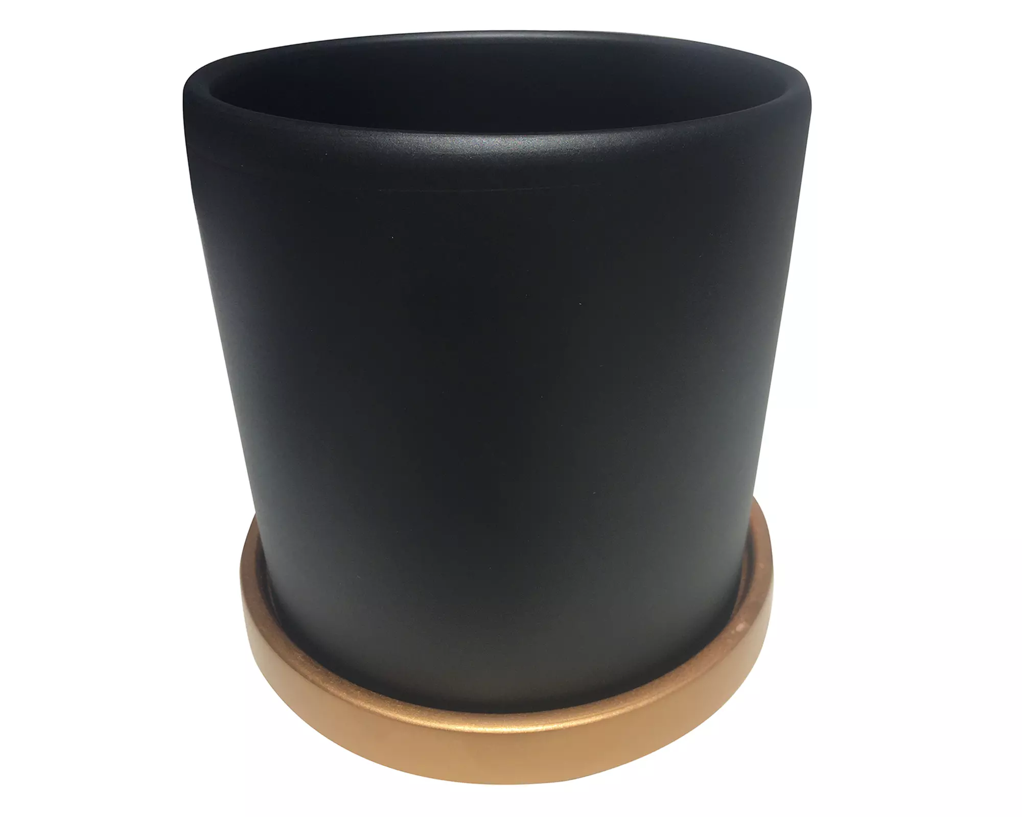 Macetero cilindro grafito con plato dorado L 18x18 cm-0