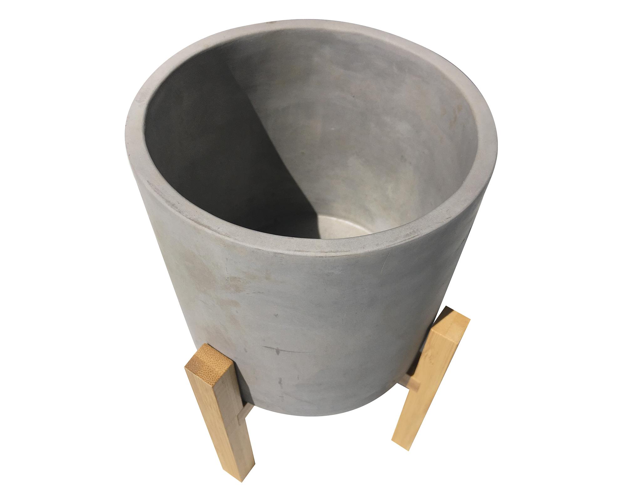 Macetero cilindro cemento con pedestal bamboo 25x19 cm-1