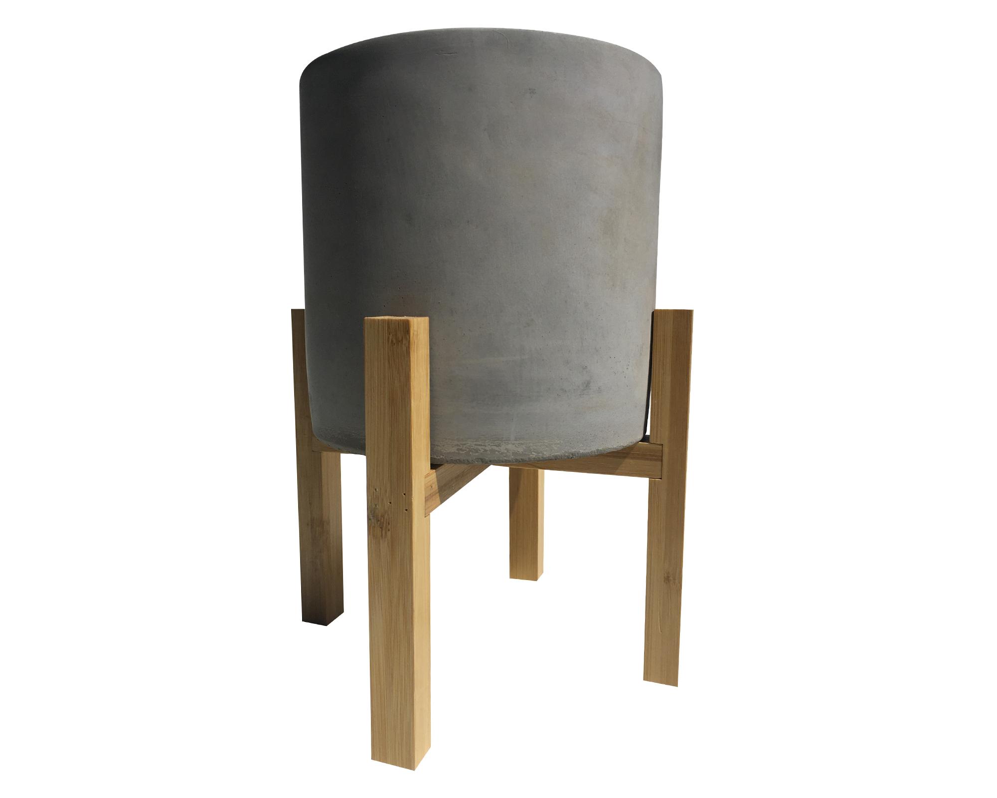 Macetero cilindro cemento con pedestal bamboo 25x19 cm-0
