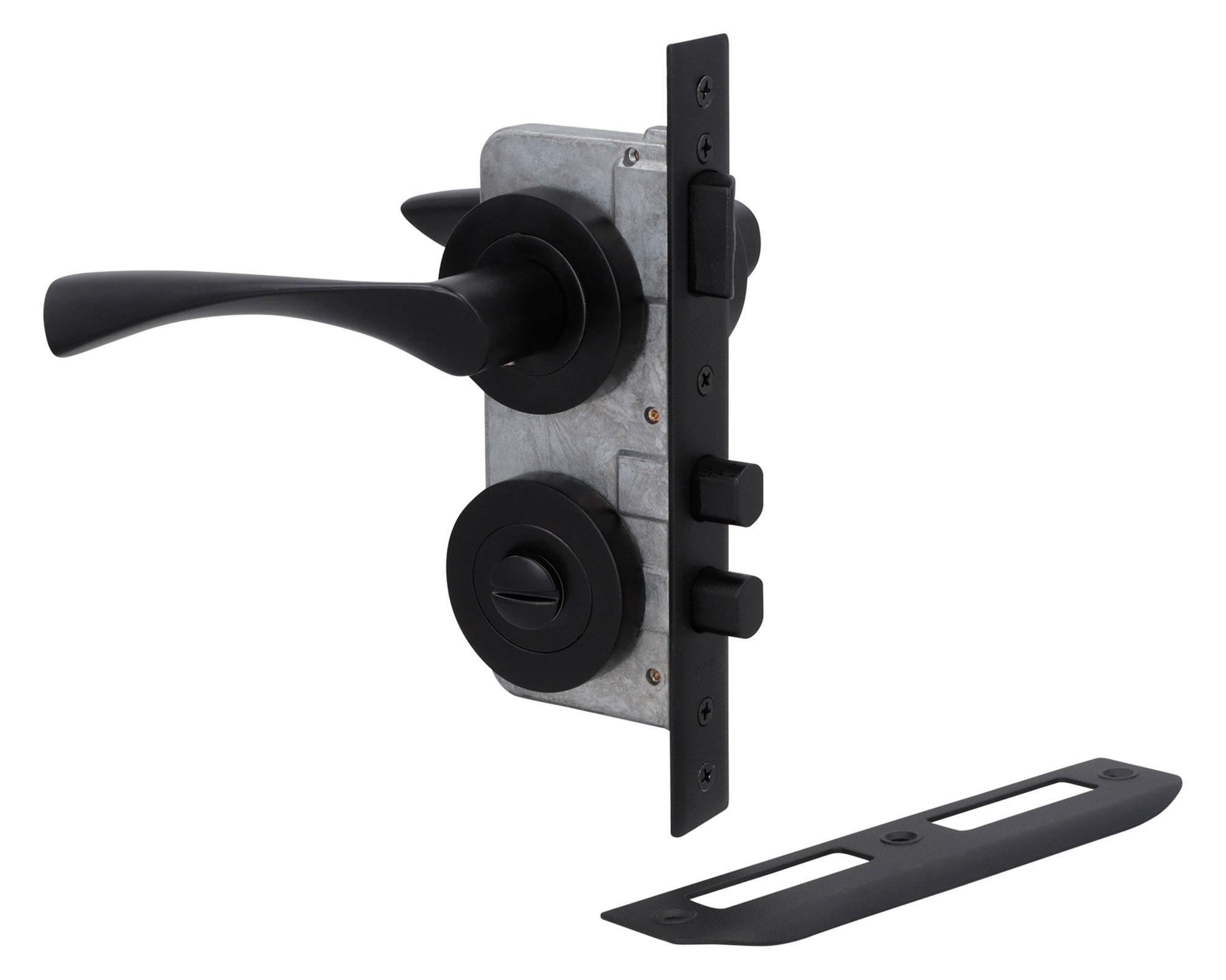 Cerradura embutir 2 manillas baño 970A negro mate-2