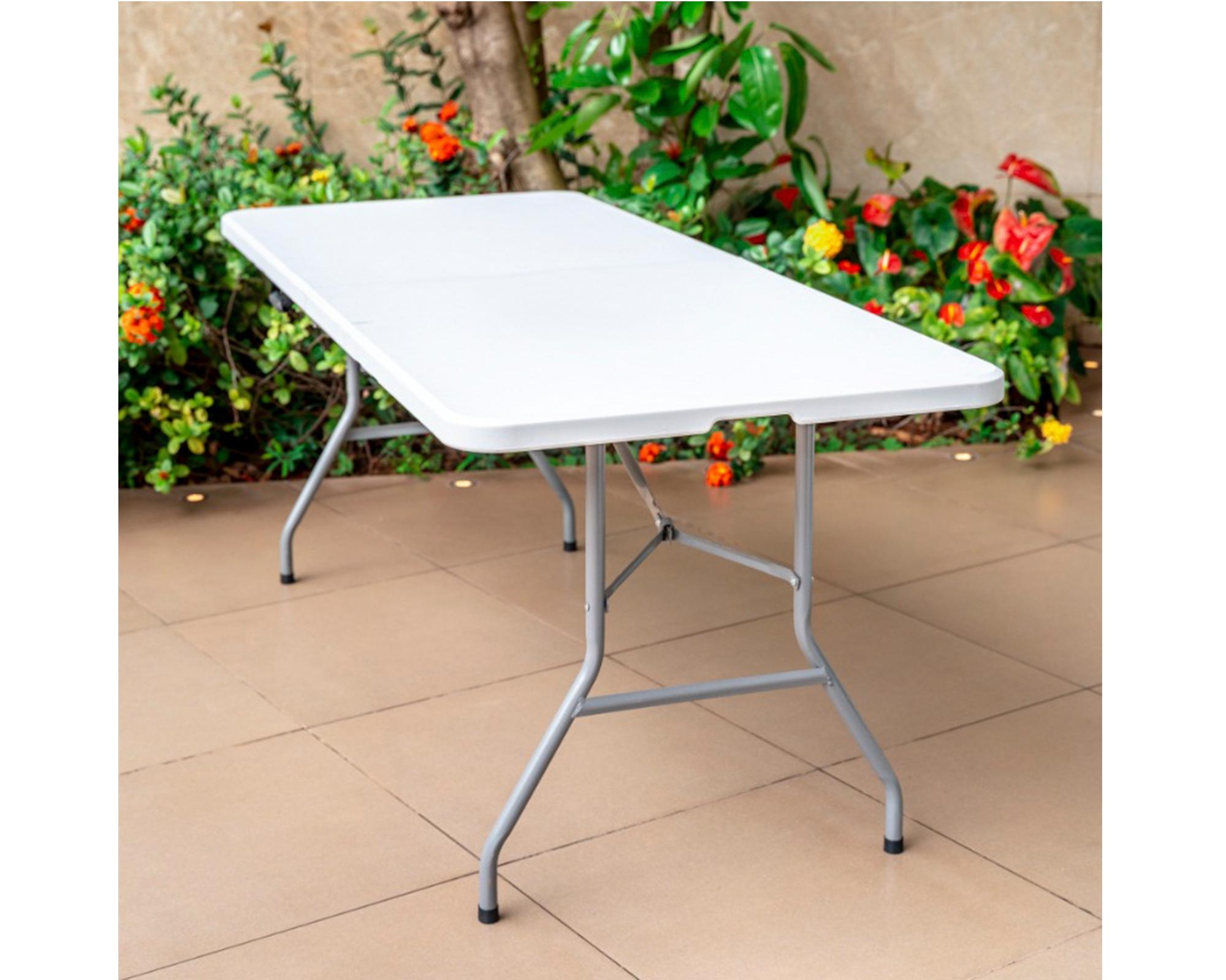 Mesa Plegable 180x75x74 cm Maleta blanca-2