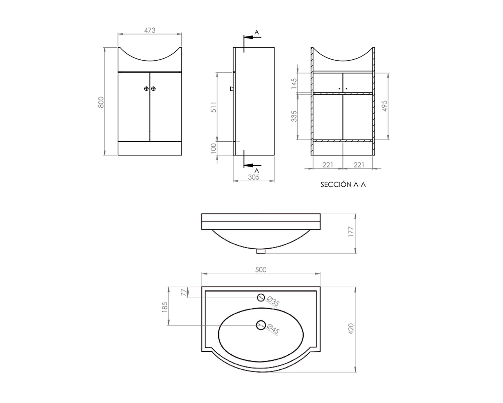 Kit mueble vanitorio Marie lenga 50x80 cm + cubierta-3