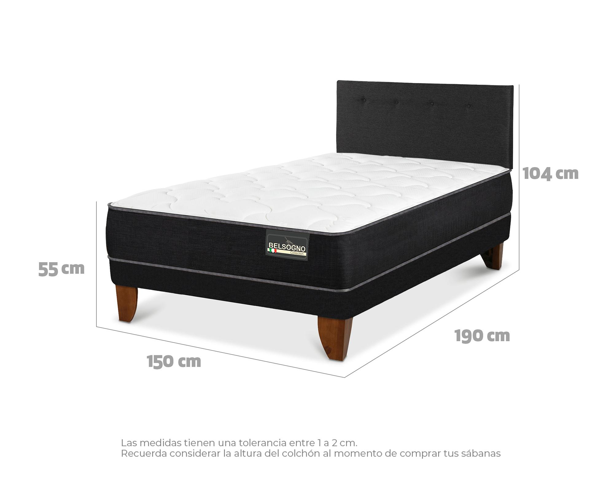 Cama europea 2 plazas Belsogno Plus + respaldo Black-4