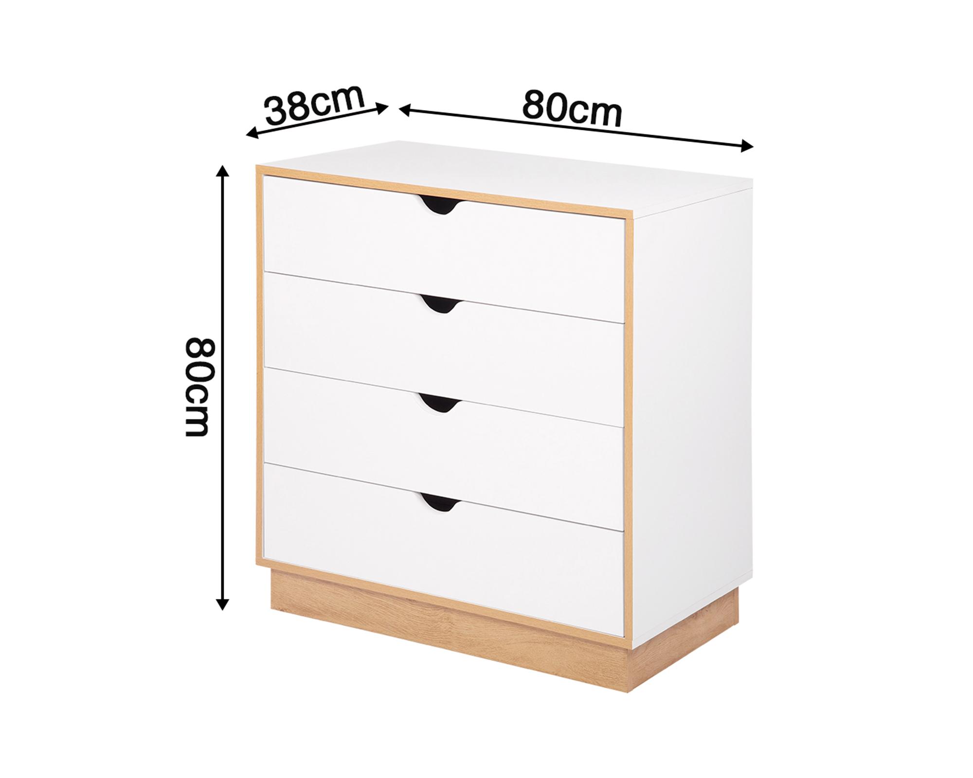 Cómoda Loto blanco/natural 80x80x38 cm 4 cajones-6