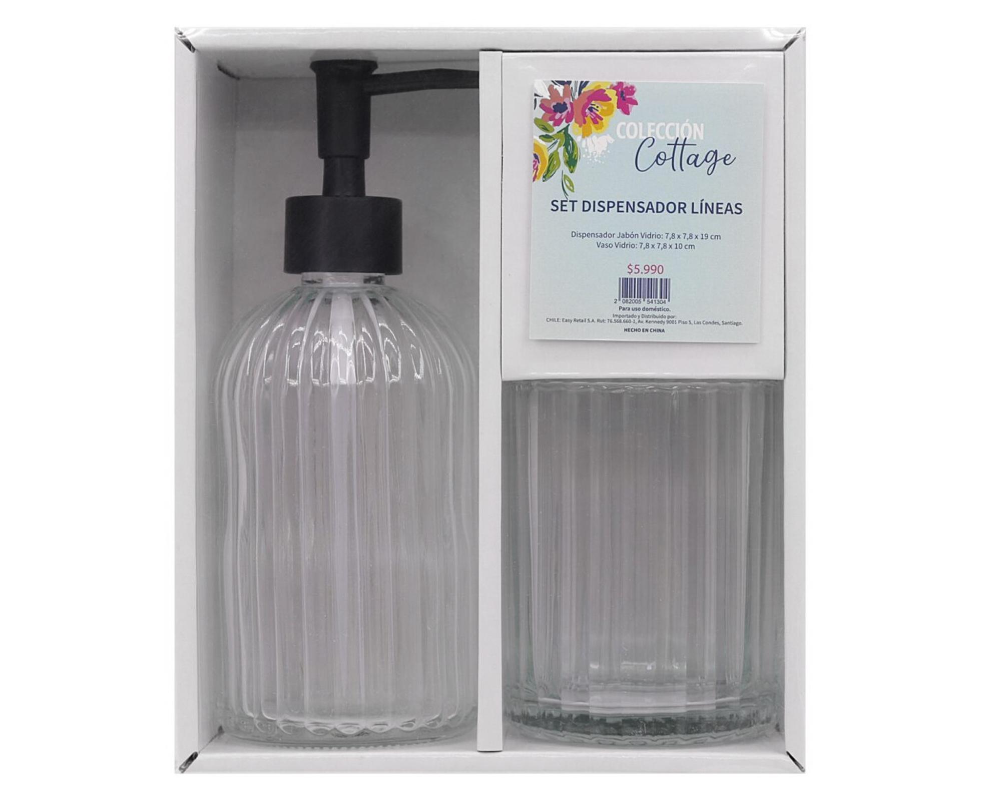 Dispensador + vaso Líneas Cottage transparente-0