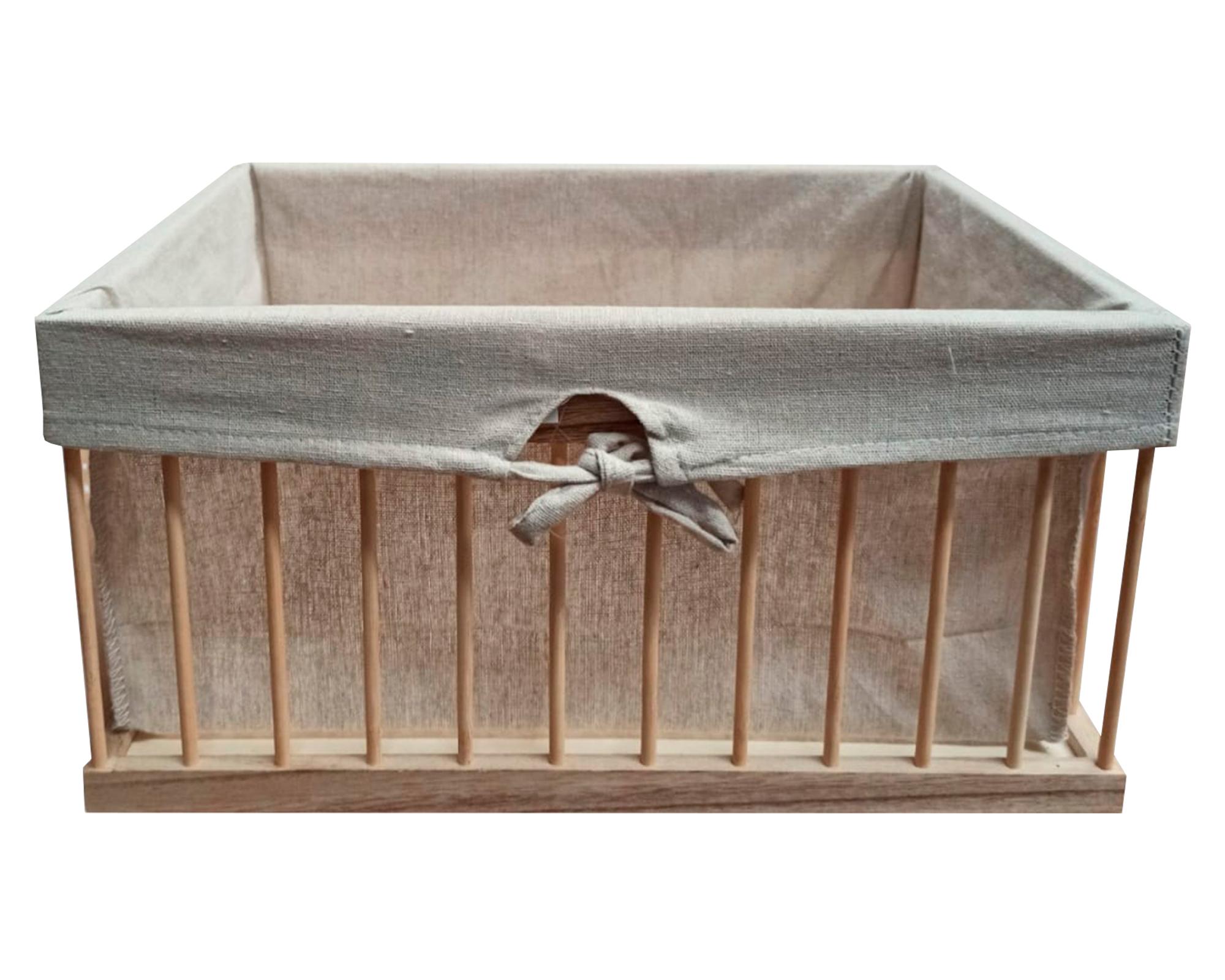 Caja multiuso con tela L beige 25x35x18 cm-0