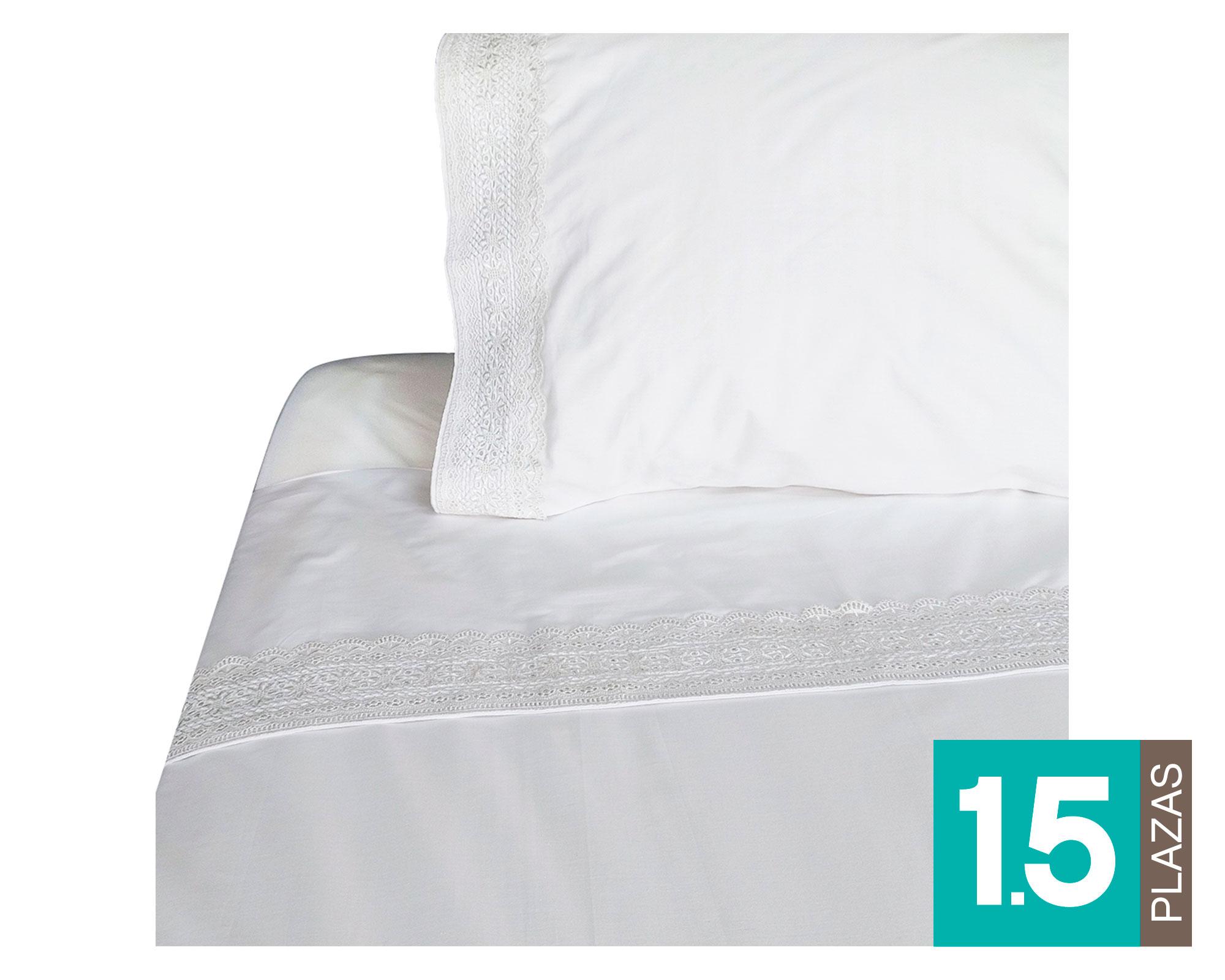 Juego de sábanas 1.5 plazas 180 hilos broderie blanco-0
