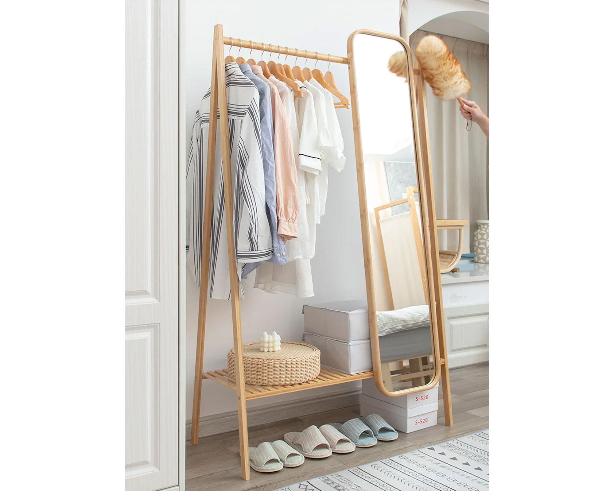 Perchero organizador espejo madera 158x100 cm beige-2