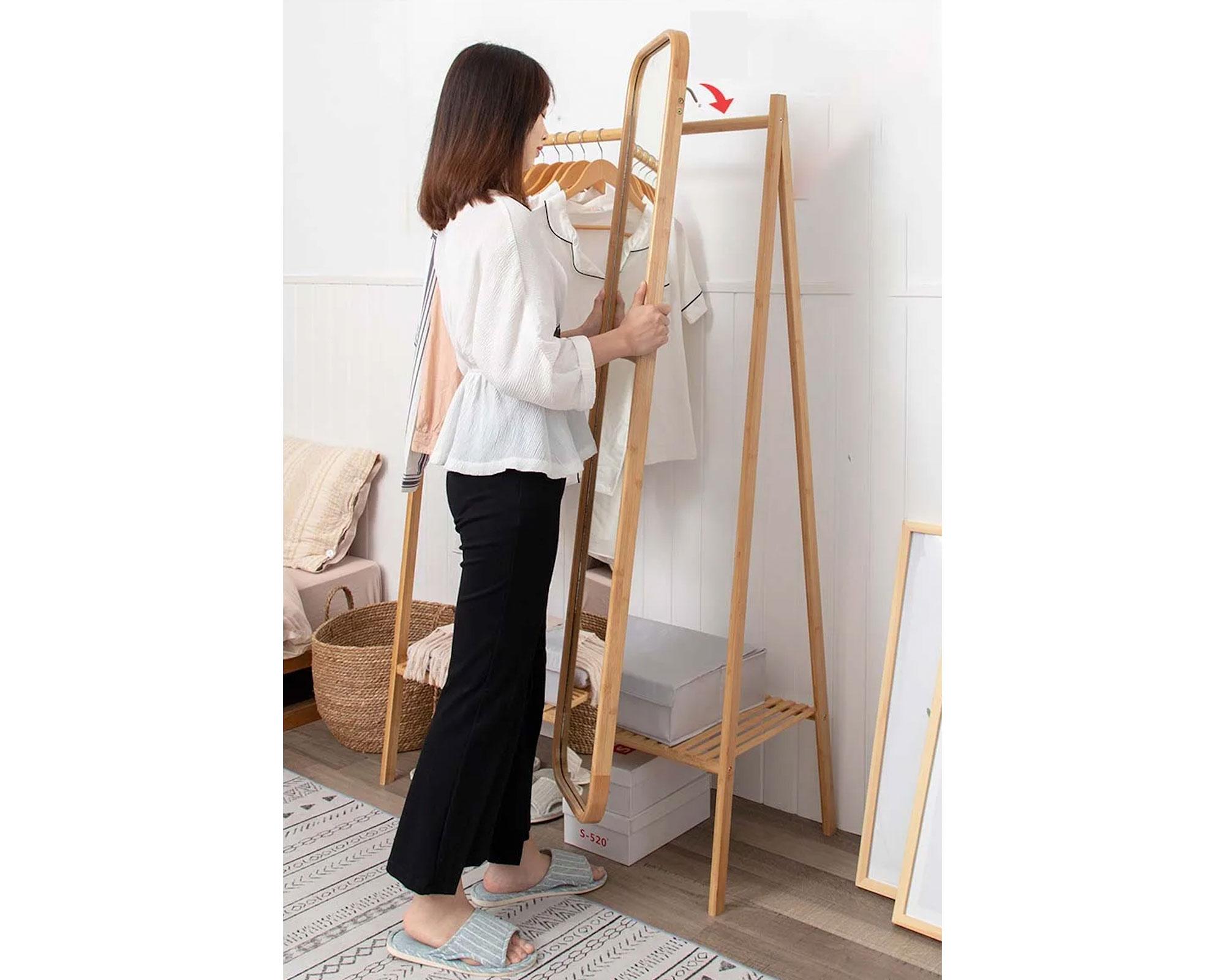 Perchero organizador espejo madera 158x100 cm beige-1