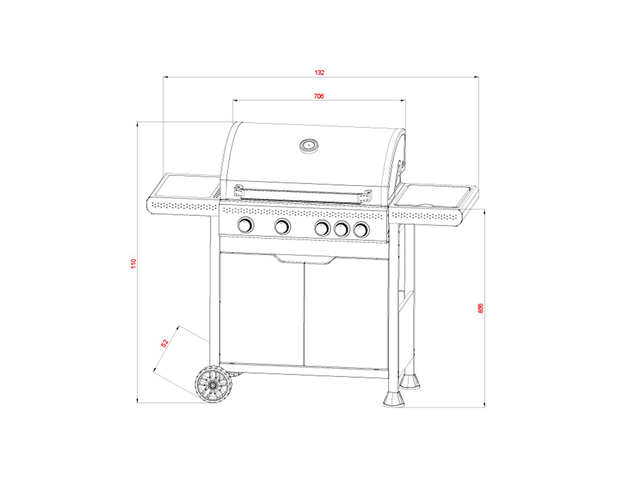 Parrilla a gas 4 quemadores + quemador lateral Misisipi-22