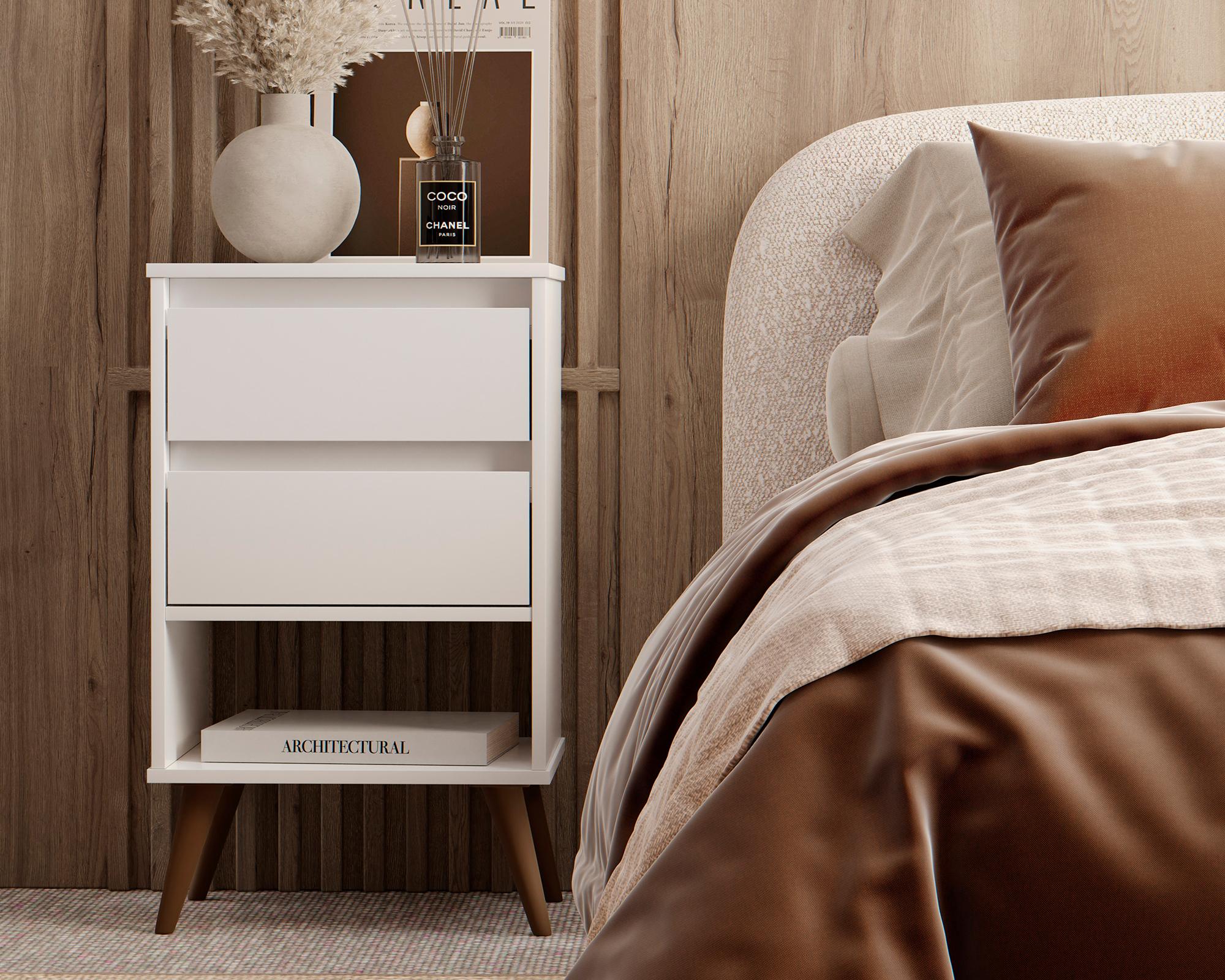 Velador retro taurus 2 cajones blanco-3