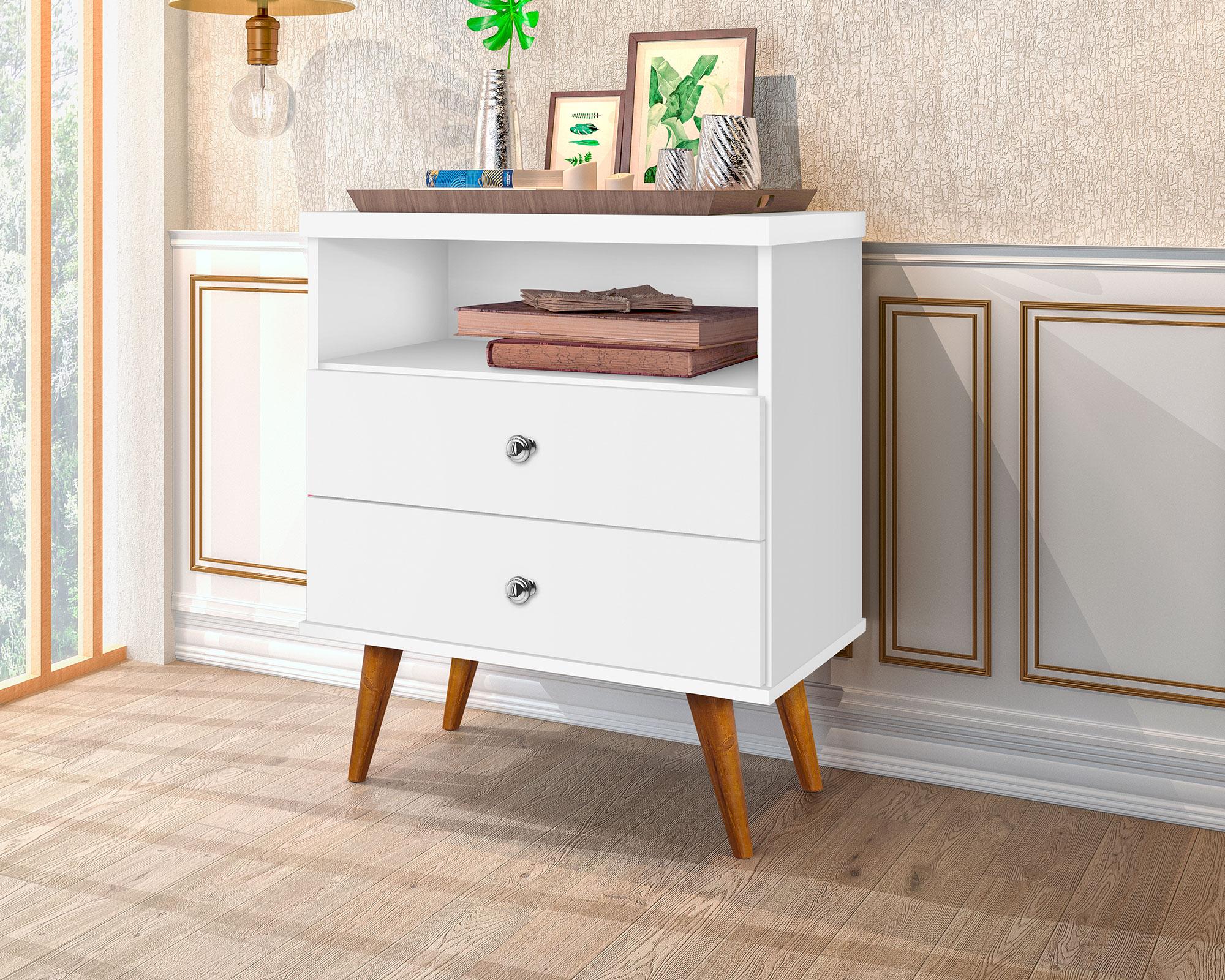 Velador Status blanco 2 cajones-1