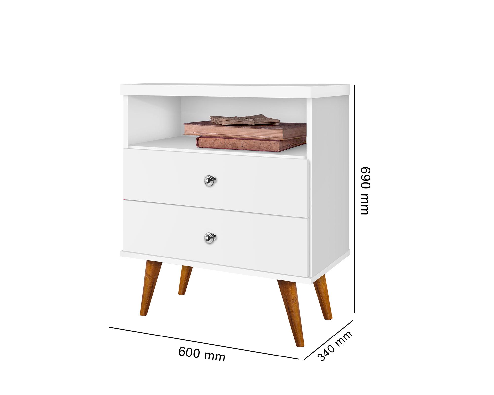 Velador Status blanco 2 cajones-2