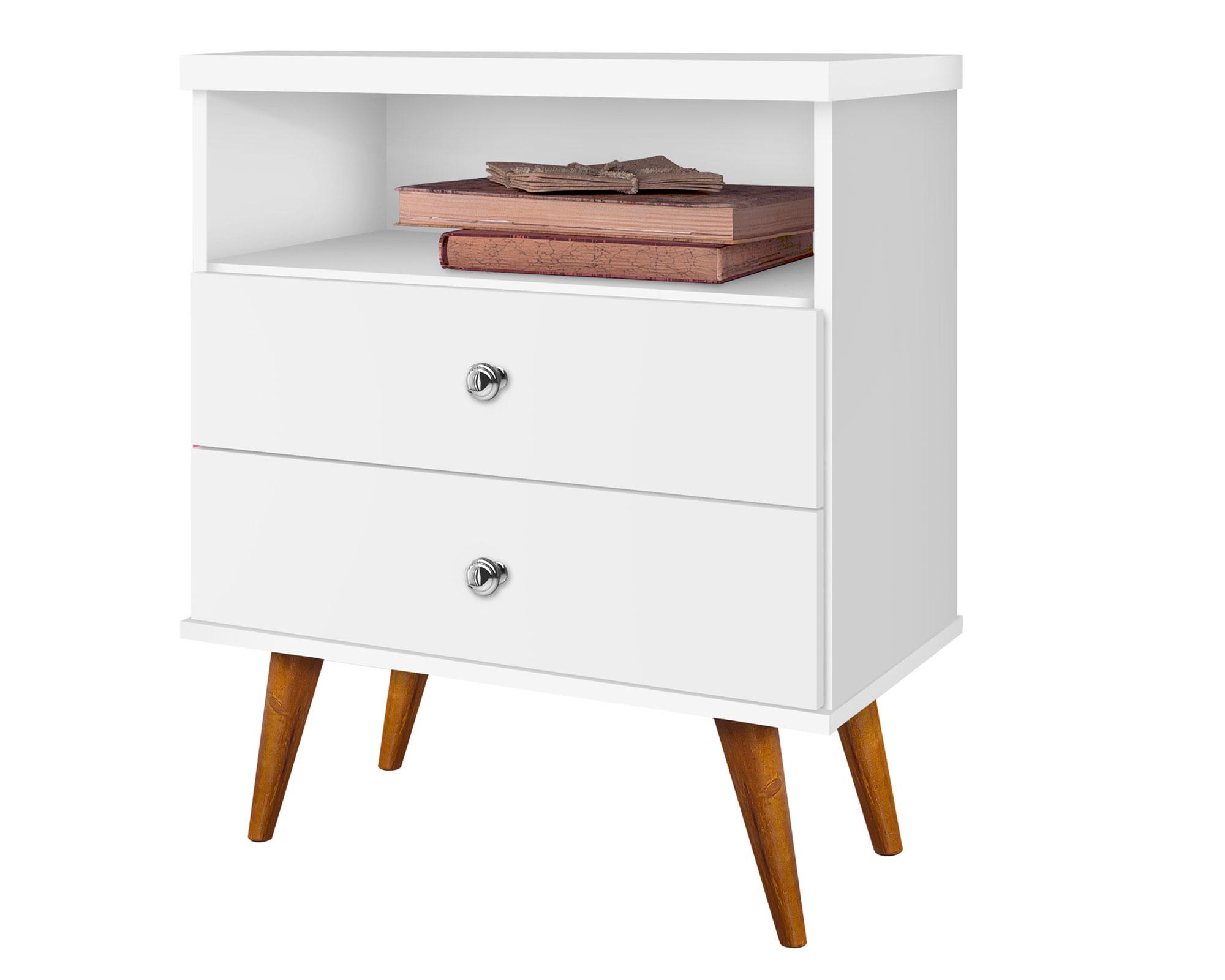 Velador Status blanco 2 cajones-0