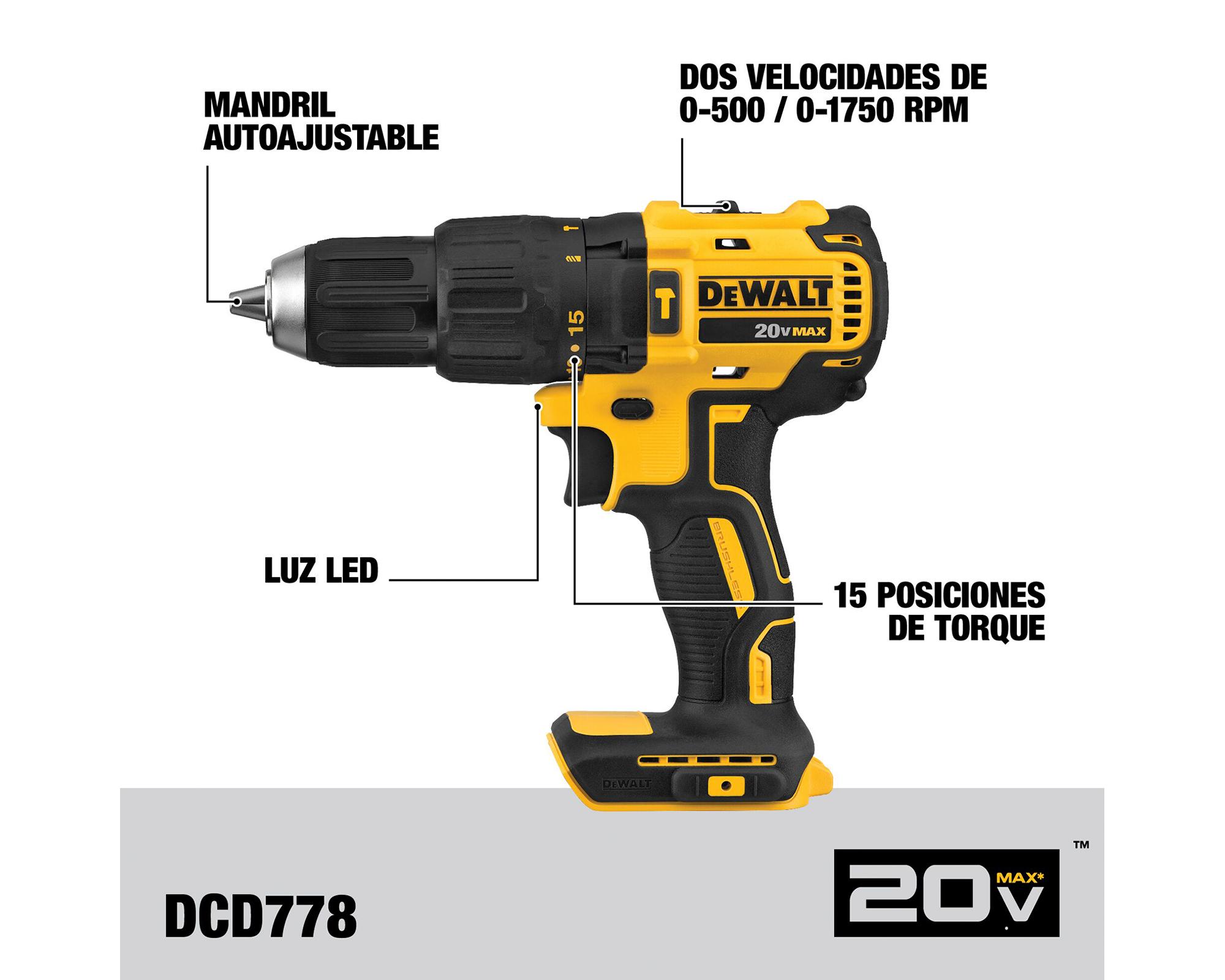 Kit Taladro Percutor/Atornillador DCD7781L1-B2 1/2" 20V + Batería 3AH-2