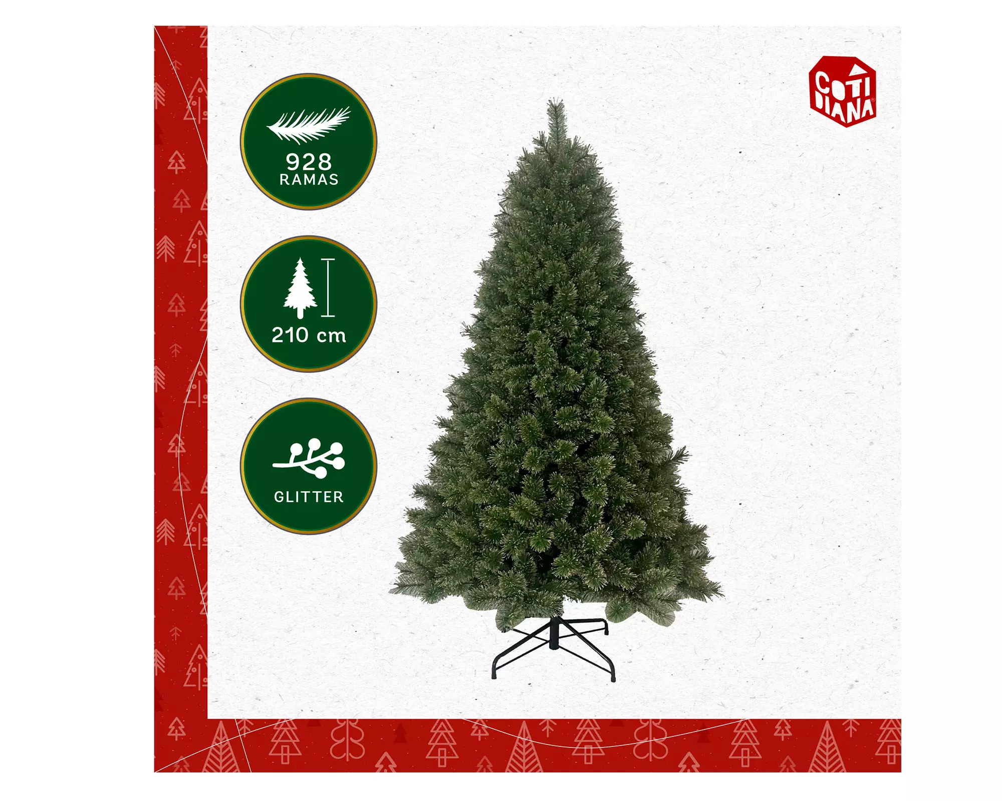 Árbol N°87 puntas glitter 210 cm 928 Ramas-2