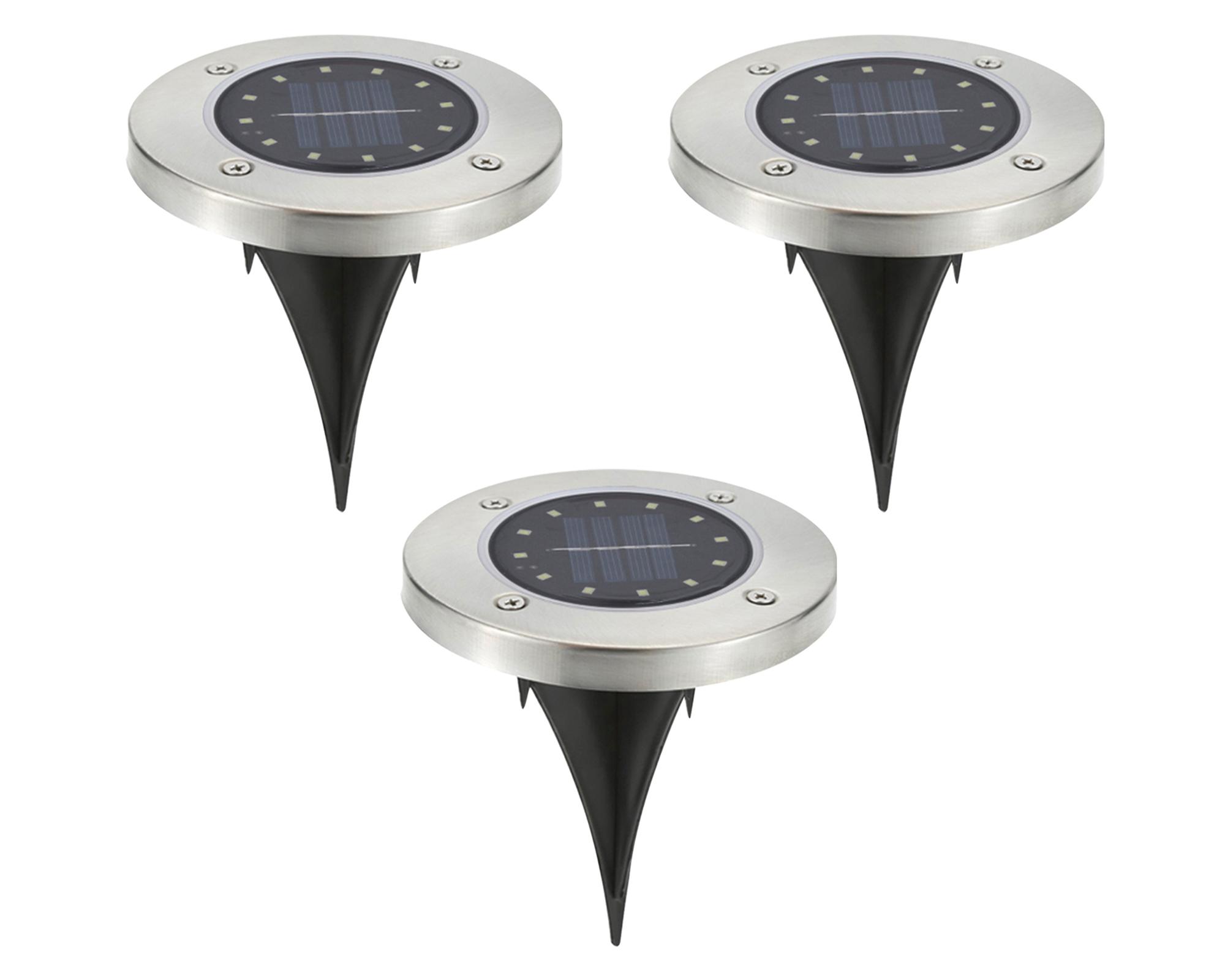Estaca solar LED 2W 1L luz cálida plateado 3 unidades-0