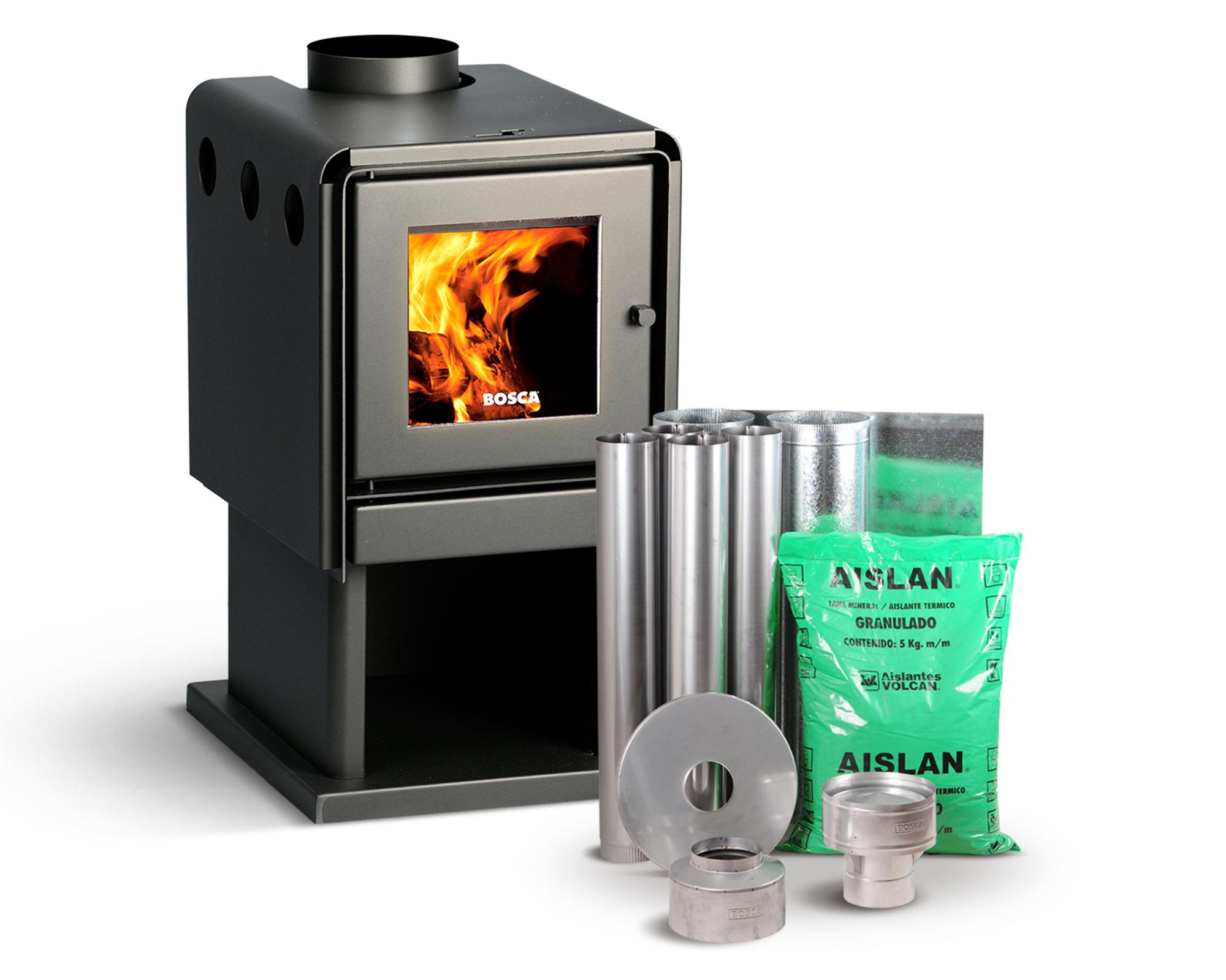 Estufa a leña Limit 480 gris 14 kW + kit de instalación-0