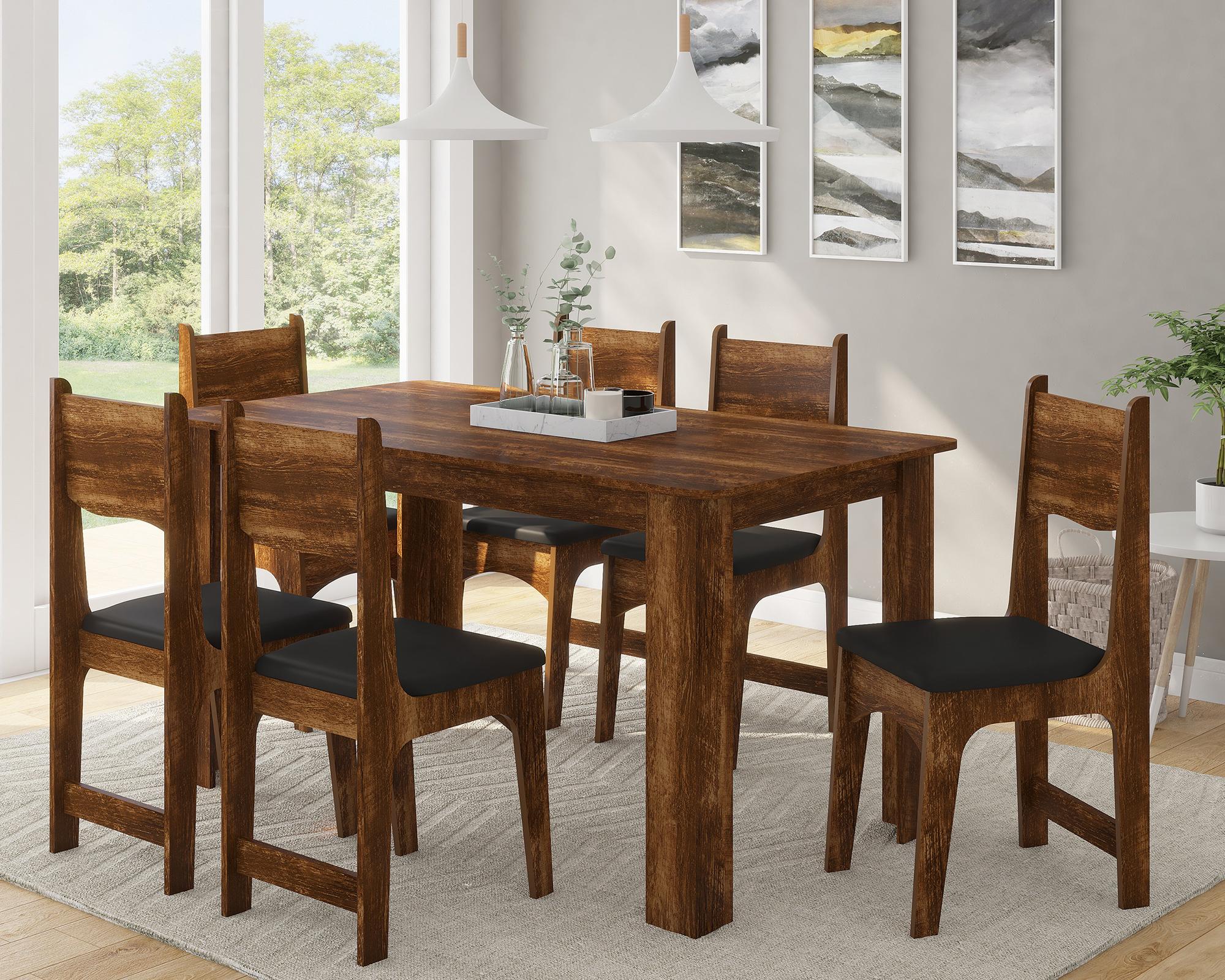 Comedor 6 sillas rectangular Perola Nicoli rústico café-3