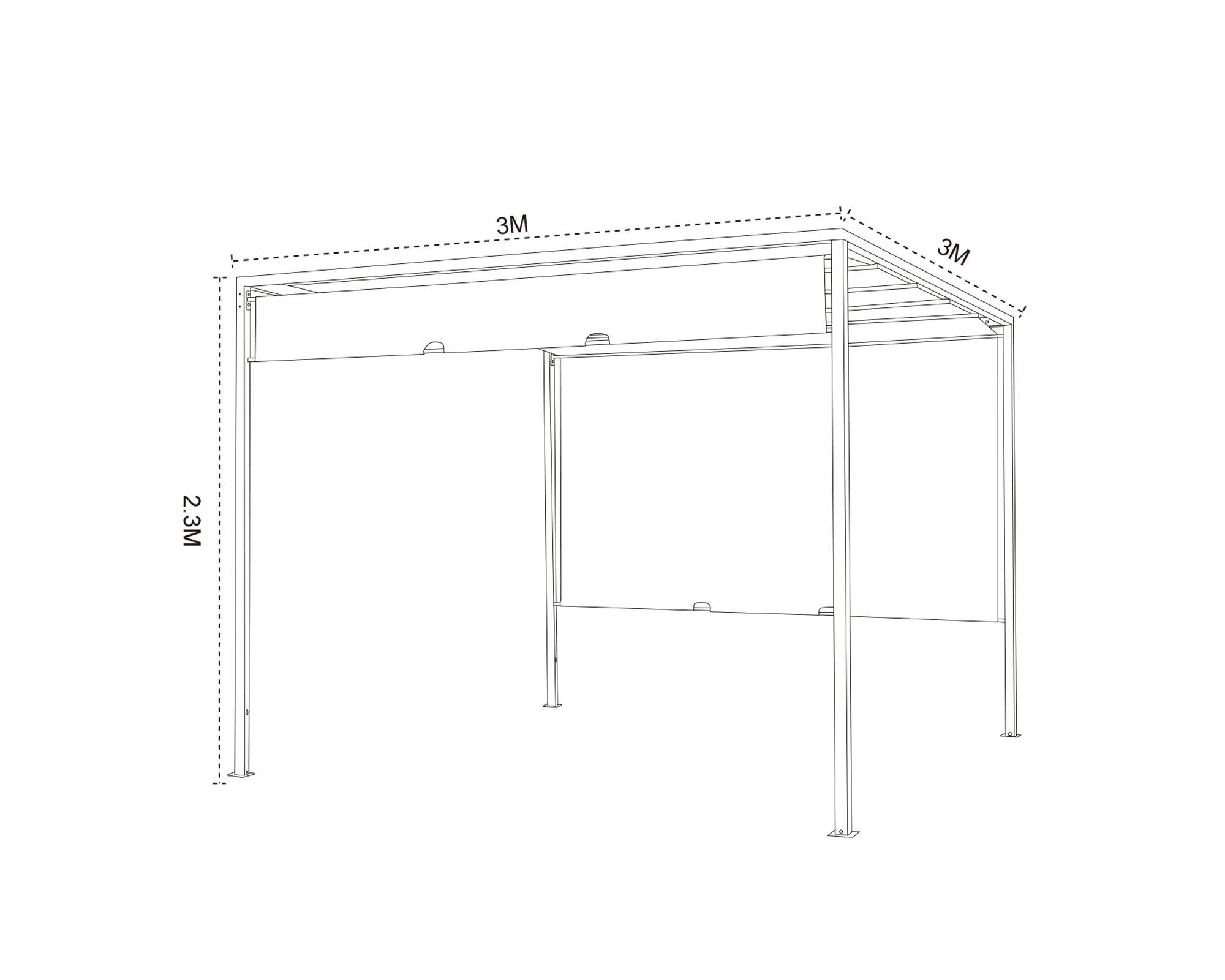 Pérgola metálica con cortinas gris 230x300x300 cm-9