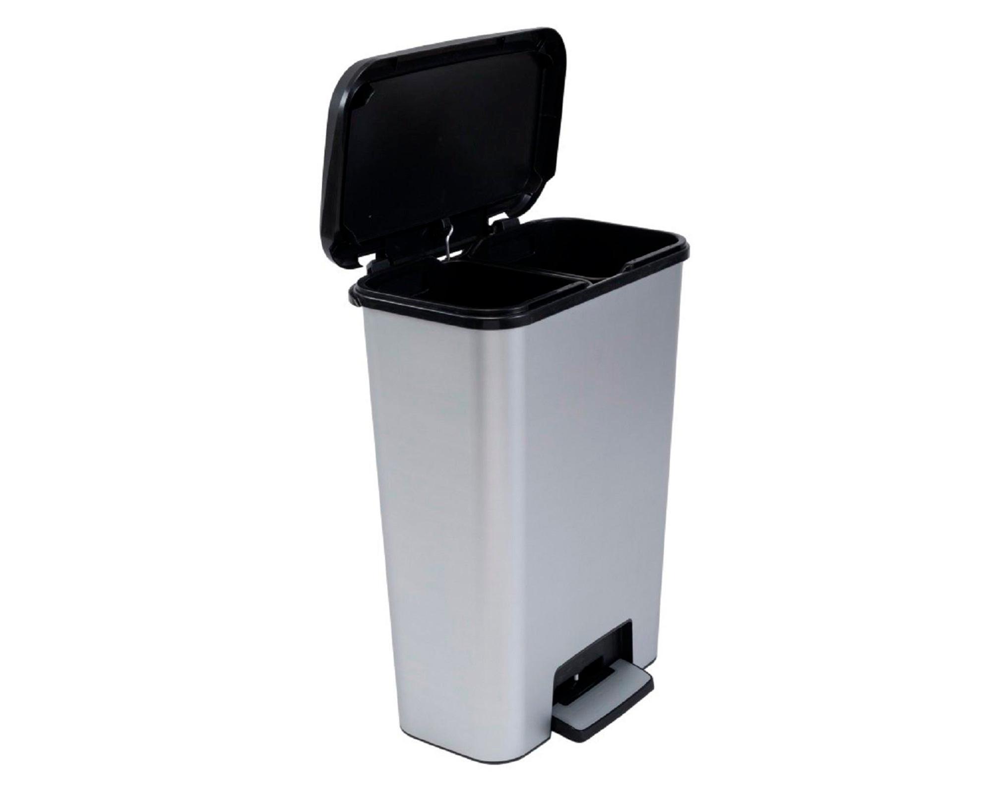 Basurero Compatta dúo style plata 50 lt-0