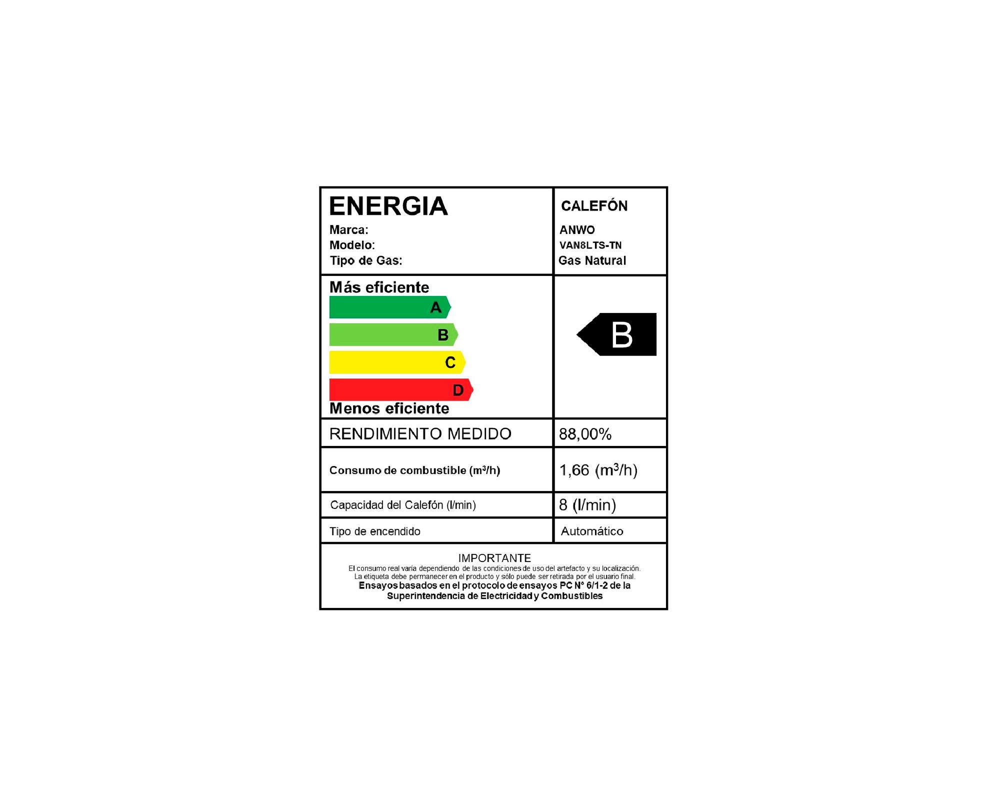 Calefón VAN8LTS-TN NG 8 lt gas natural Tiro natural Hitech Hydro 16-7