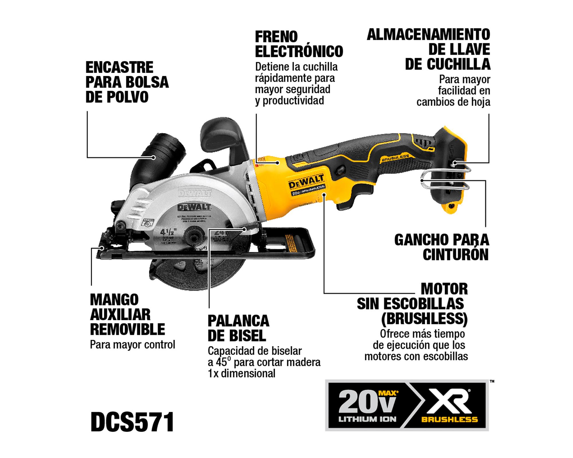 Sierra circular inalámbrico 4 1/2" DCS571B 20V-3