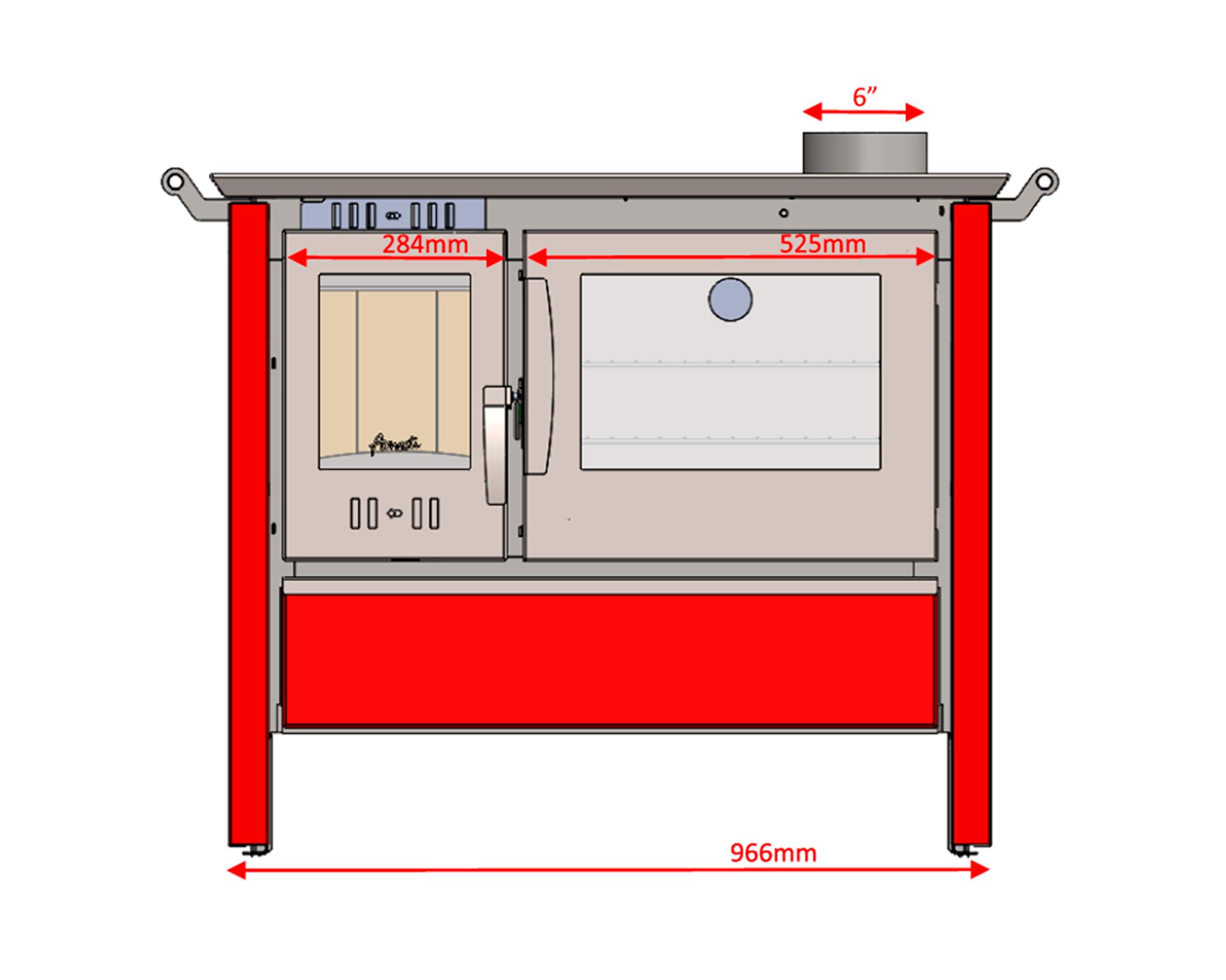 Cocina a leña combustión lenta Allegra XL rojo 11kW-3