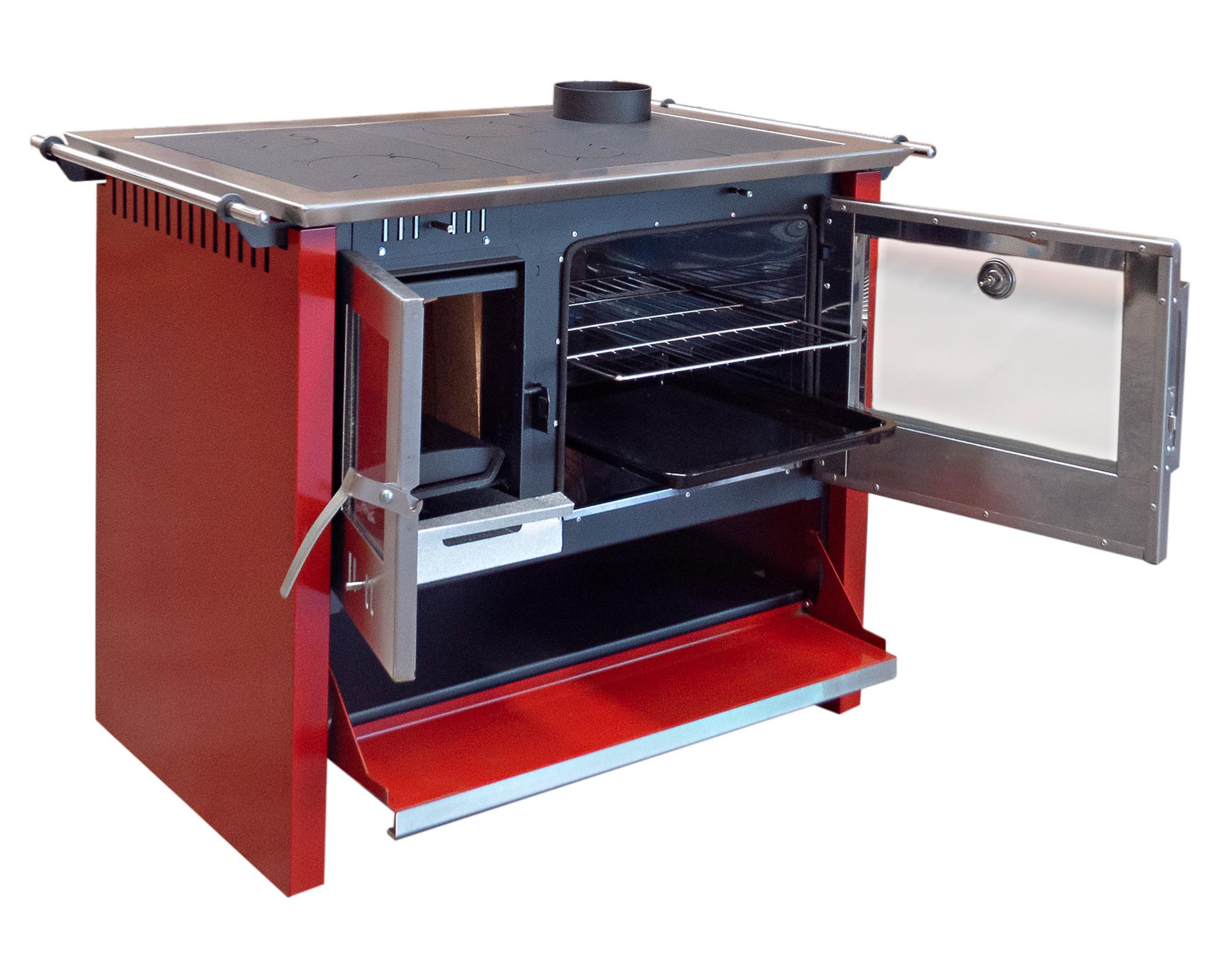 Cocina a leña combustión lenta Allegra XL rojo 11kW-1