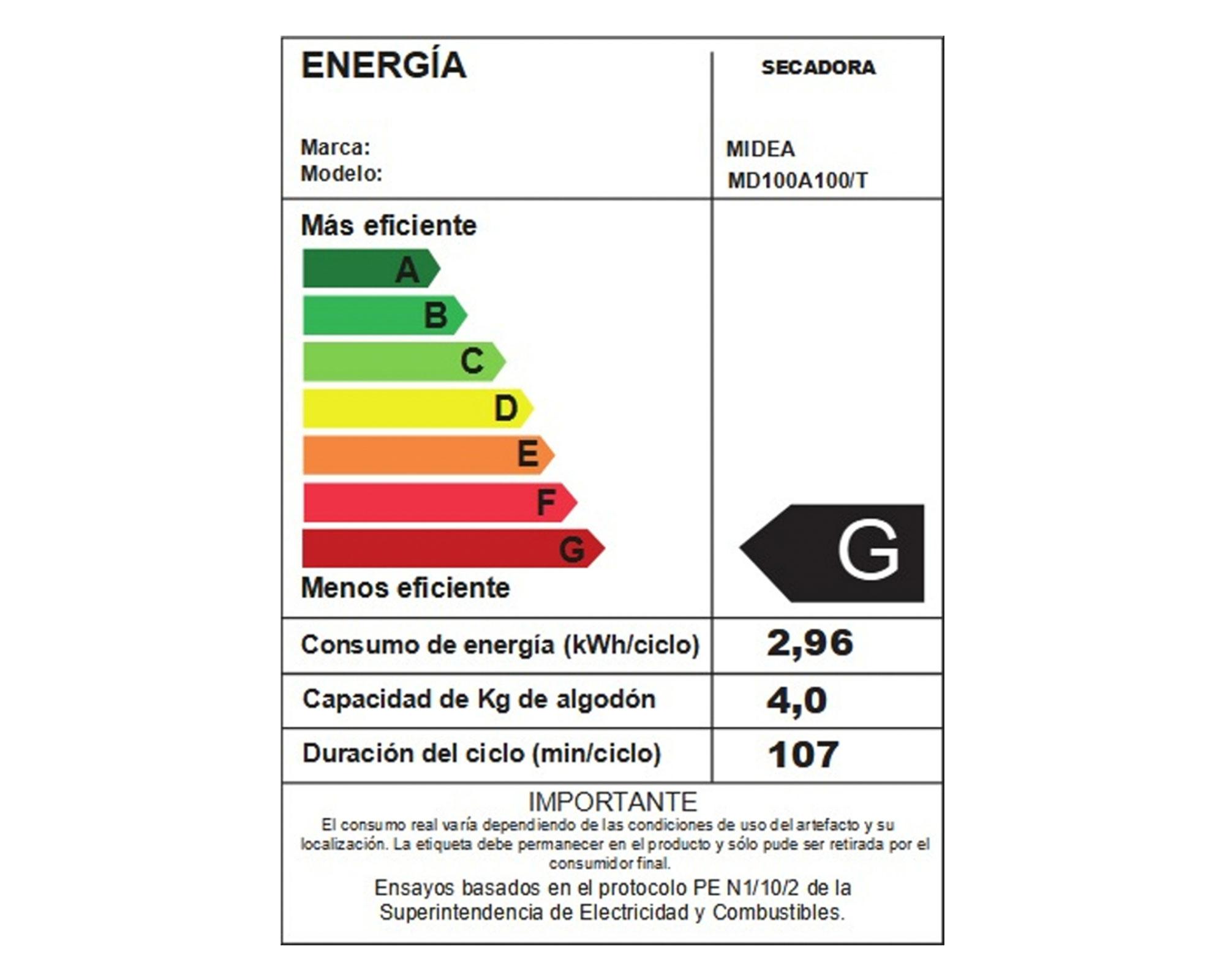 Secadora carga frontal 10 kg MD100A100/T-8