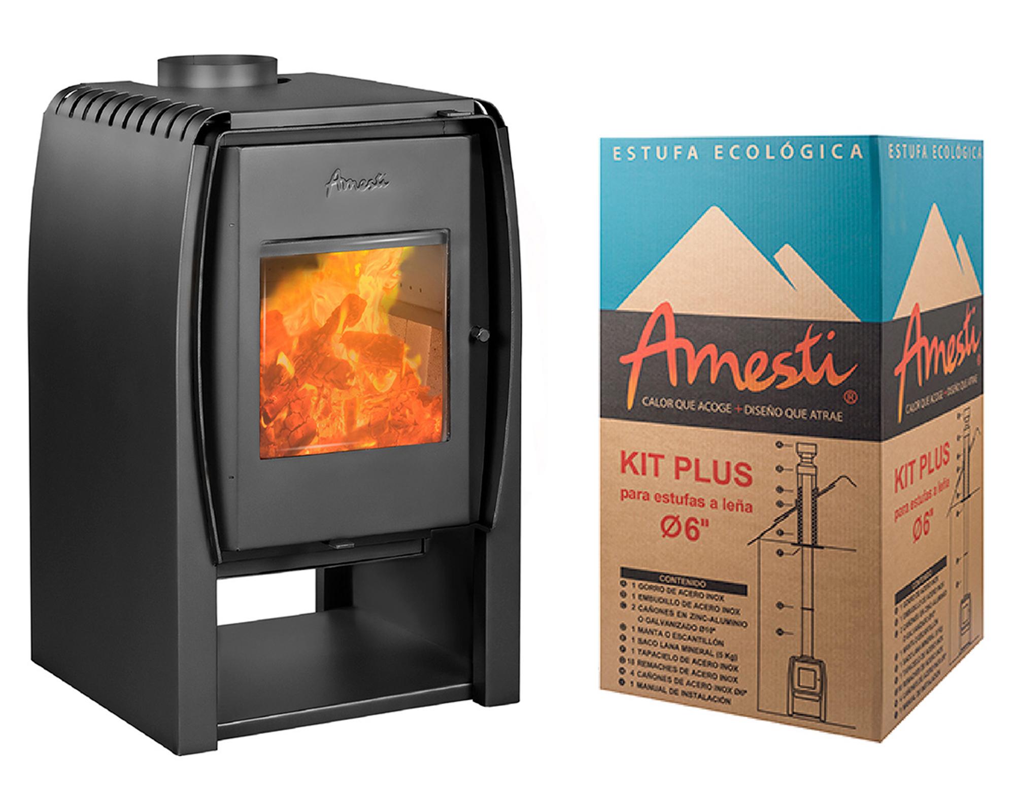 Estufa a leña Nordic 380 10 kW + kit Plus 6"-0