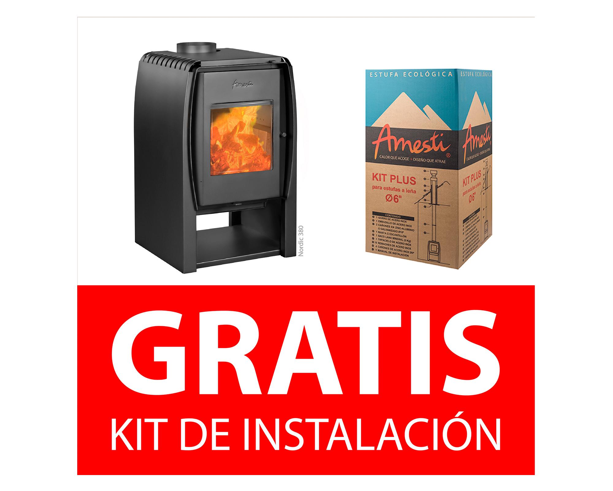Estufa a leña Nordic 380 10 kW + kit Plus 6"-1